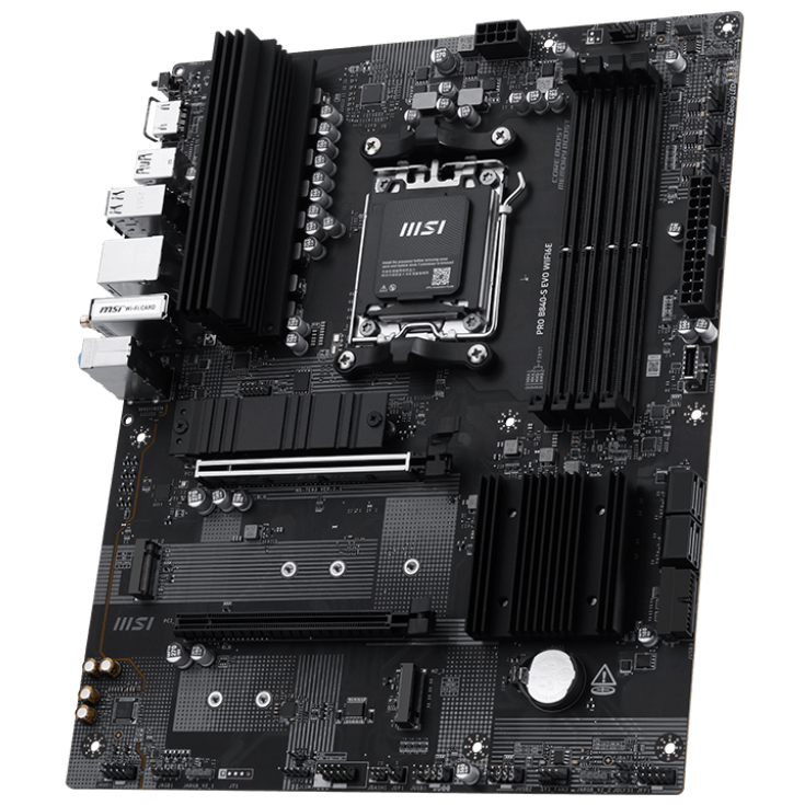 A large main feature product image of MSI PRO B840-S EVO WiFi6E AM5 ATX Desktop Motherboard