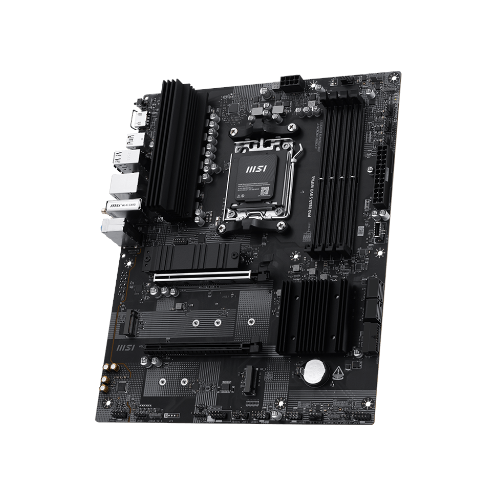 A large main feature product image of MSI PRO B840-S EVO WiFi6E AM5 ATX Desktop Motherboard