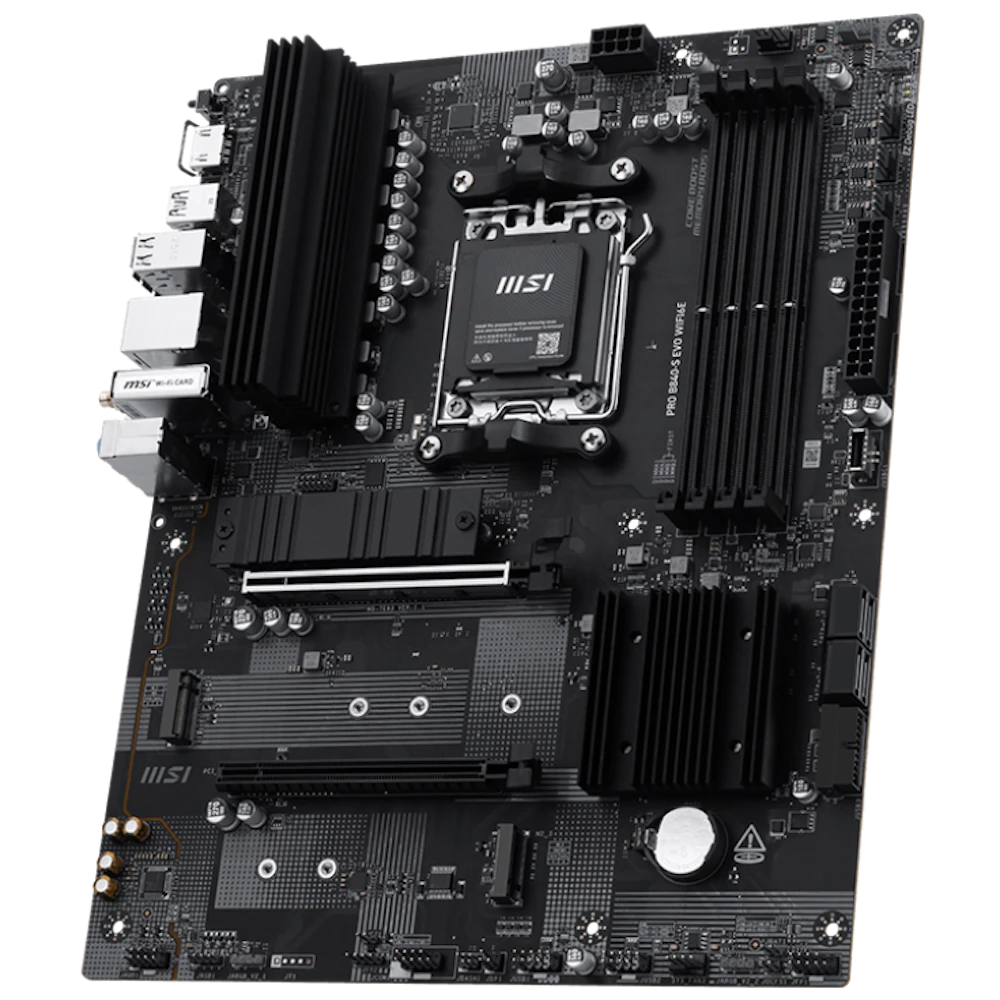 A large main feature product image of MSI PRO B840-S EVO WiFi6E AM5 ATX Desktop Motherboard