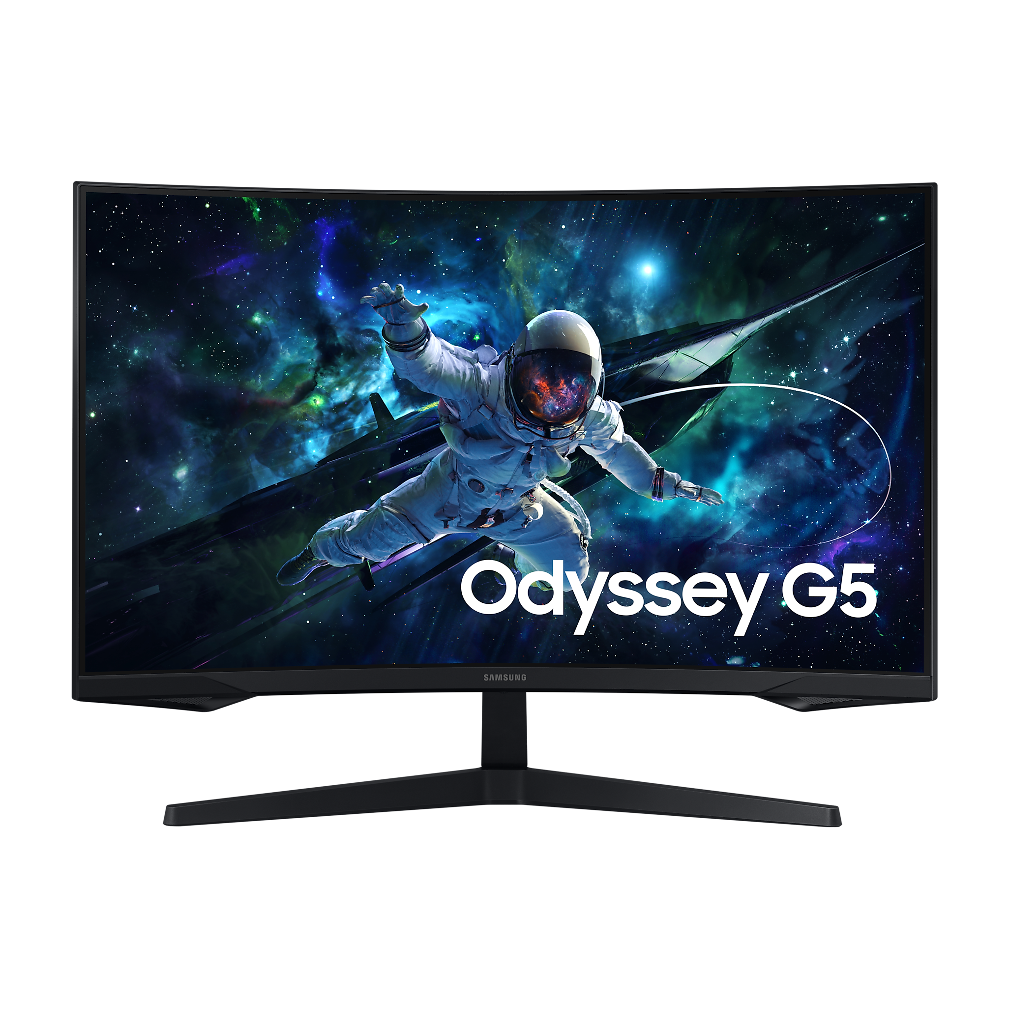 A large main feature product image of EX-DEMO Samsung Odyssey G55C - 32" Curved 1440p 165Hz VA Gaming Monitor