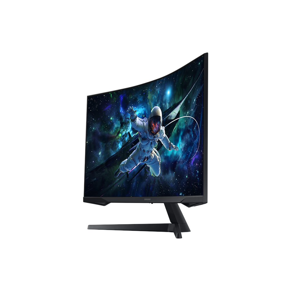 A large main feature product image of EX-DEMO Samsung Odyssey G55C - 32" Curved 1440p 165Hz VA Gaming Monitor