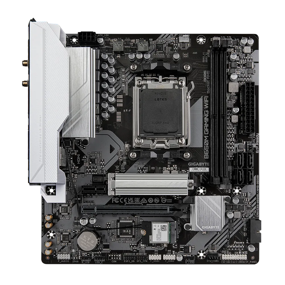 A large main feature product image of EX-DEMO Gigabyte B650M Gaming WiFi AM5 mATX Desktop Motherboard