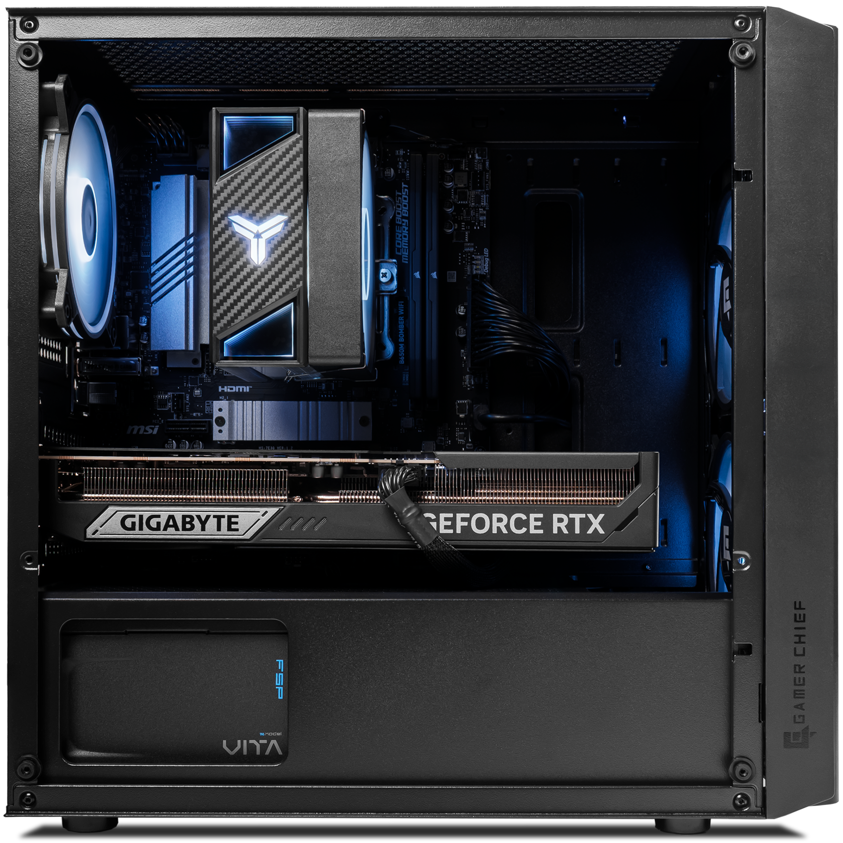 A large main feature product image of PLE Anchor RTX 5070 Ti Prebuilt Ready To Go Gaming PC