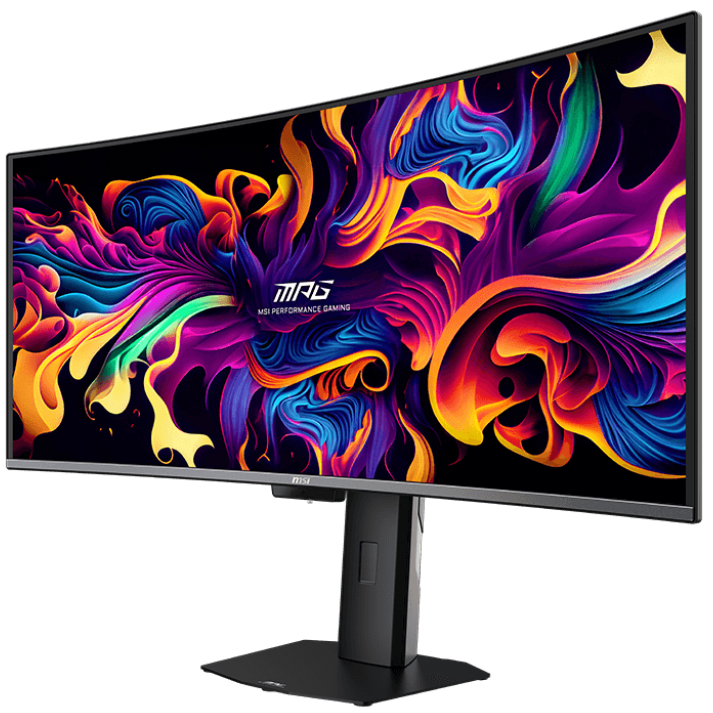 A large main feature product image of MSI MPG 341CQR X36 - 34" Curved 1440p 360Hz 0.03ms QD-OLED Gaming Monitor