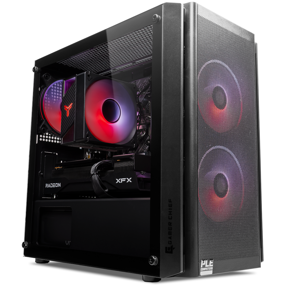 A large main feature product image of PLE Trooper RX 9070 Prebuilt Ready To Go Gaming PC