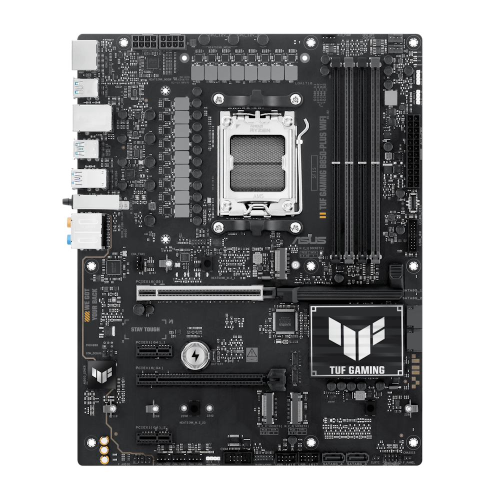 A large main feature product image of EX-DEMO ASUS TUF Gaming B850-Plus WiFi AM5 ATX Desktop Motherboard