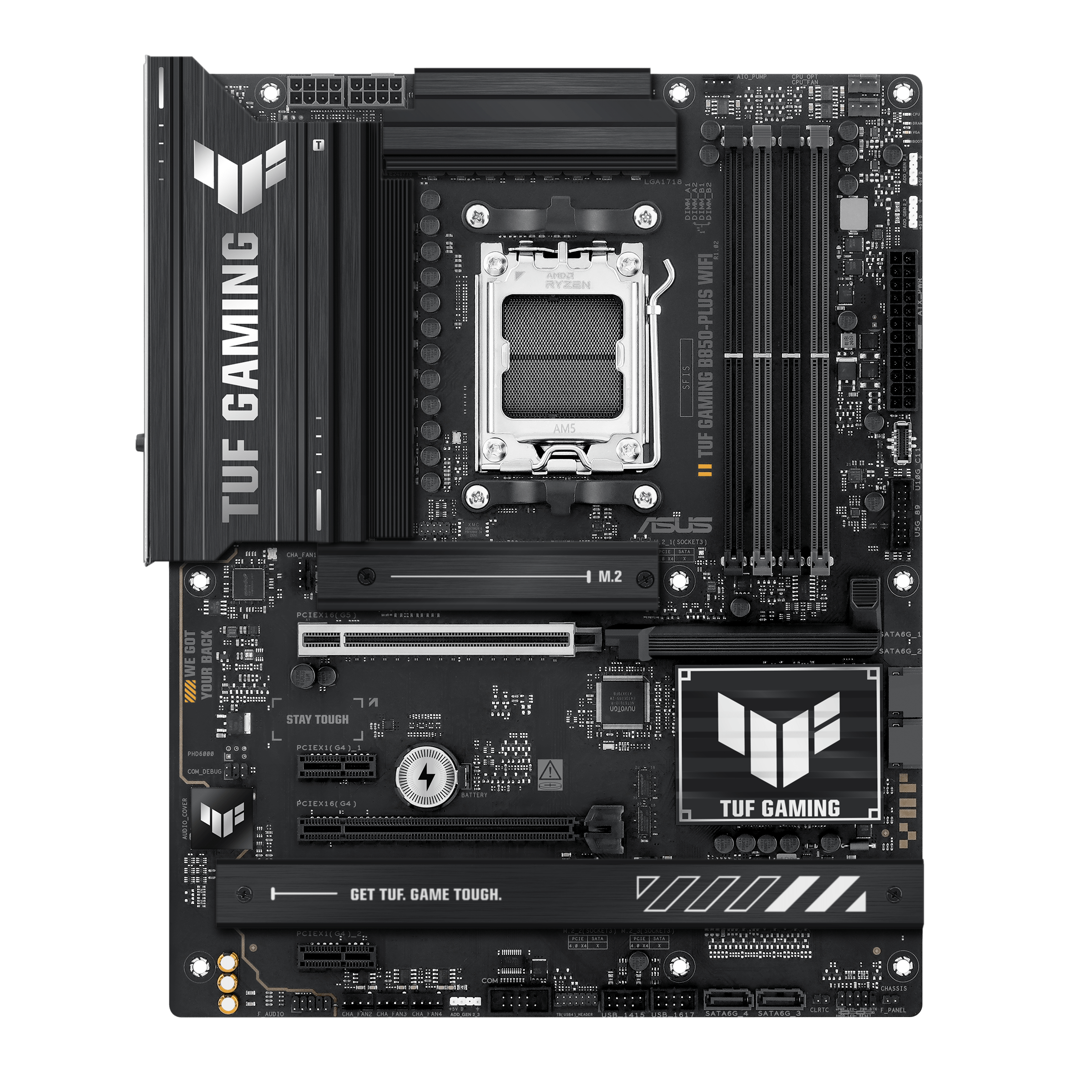 A large main feature product image of EX-DEMO ASUS TUF Gaming B850-Plus WiFi AM5 ATX Desktop Motherboard
