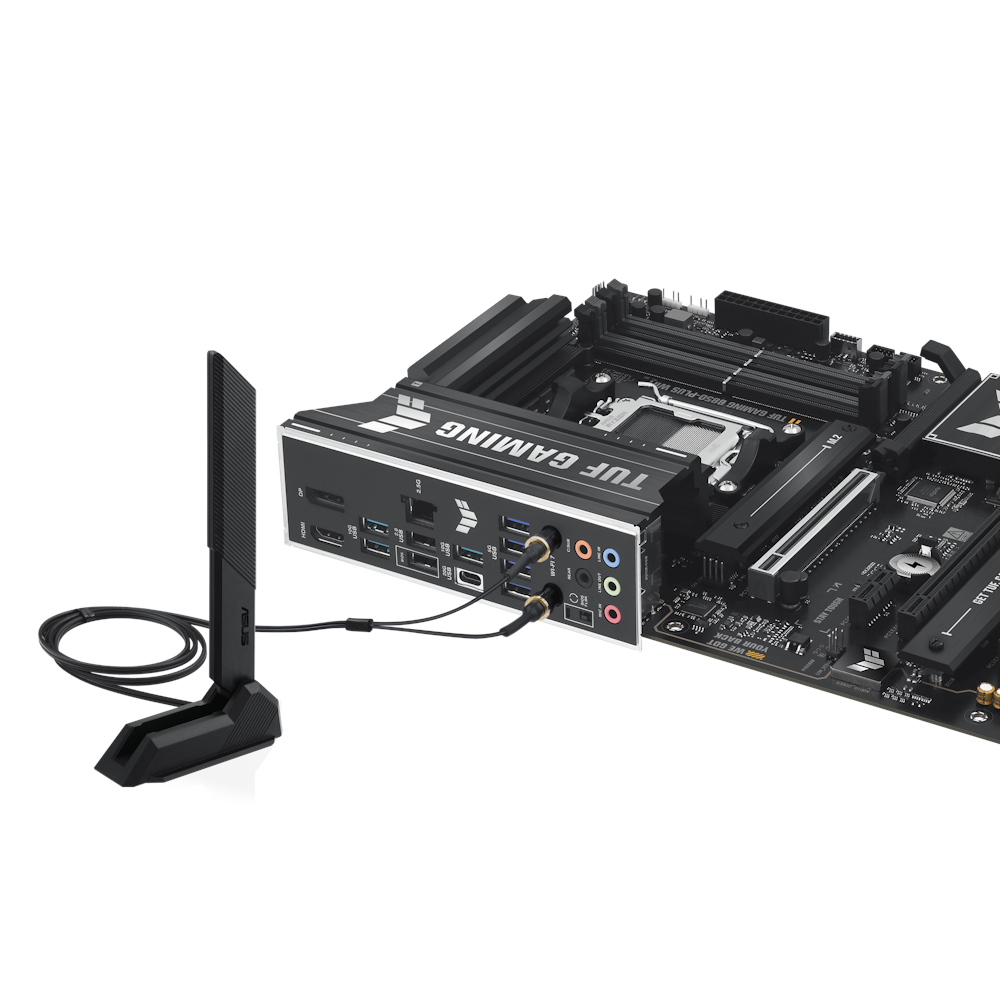 A large main feature product image of EX-DEMO ASUS TUF Gaming B850-Plus WiFi AM5 ATX Desktop Motherboard