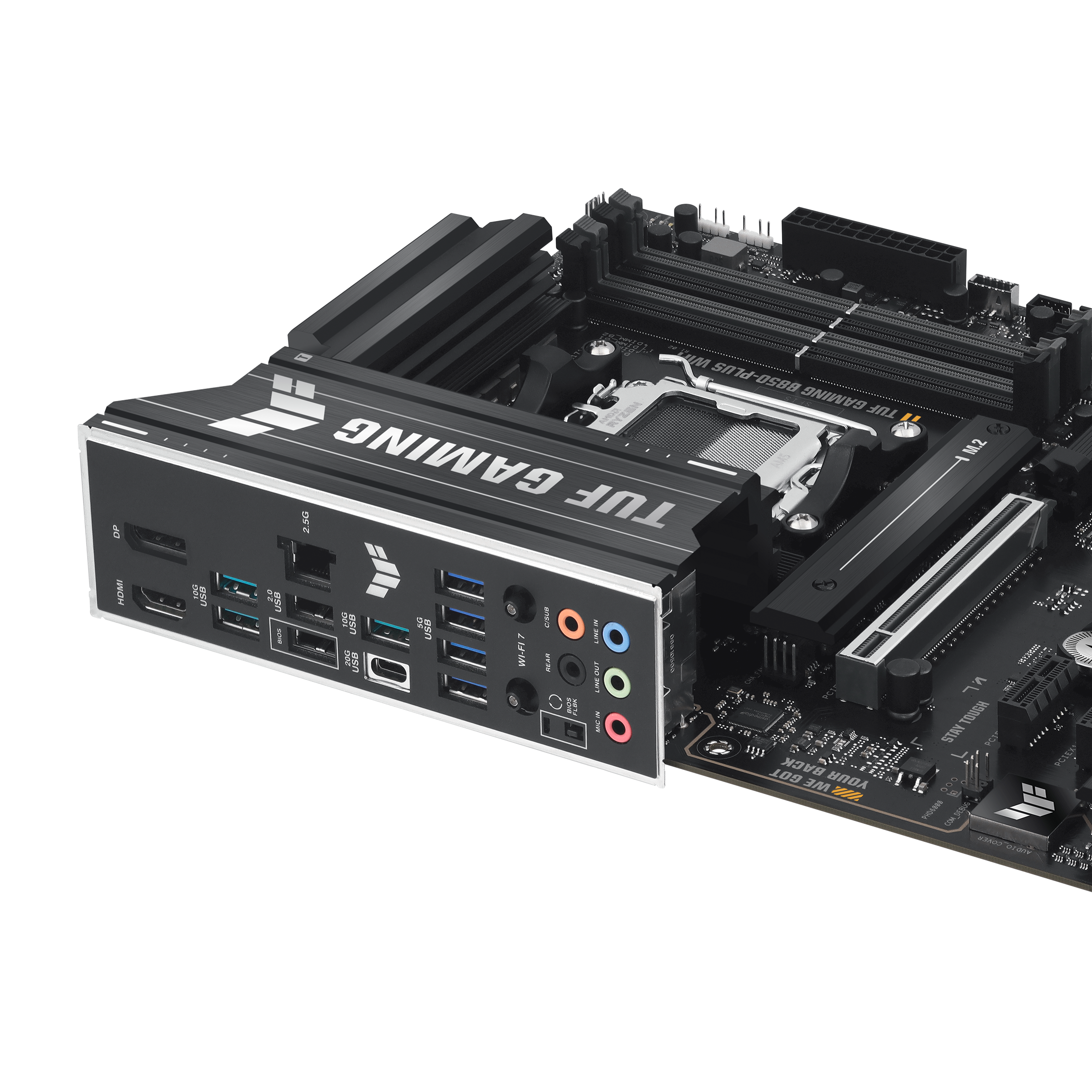 A large main feature product image of EX-DEMO ASUS TUF Gaming B850-Plus WiFi AM5 ATX Desktop Motherboard