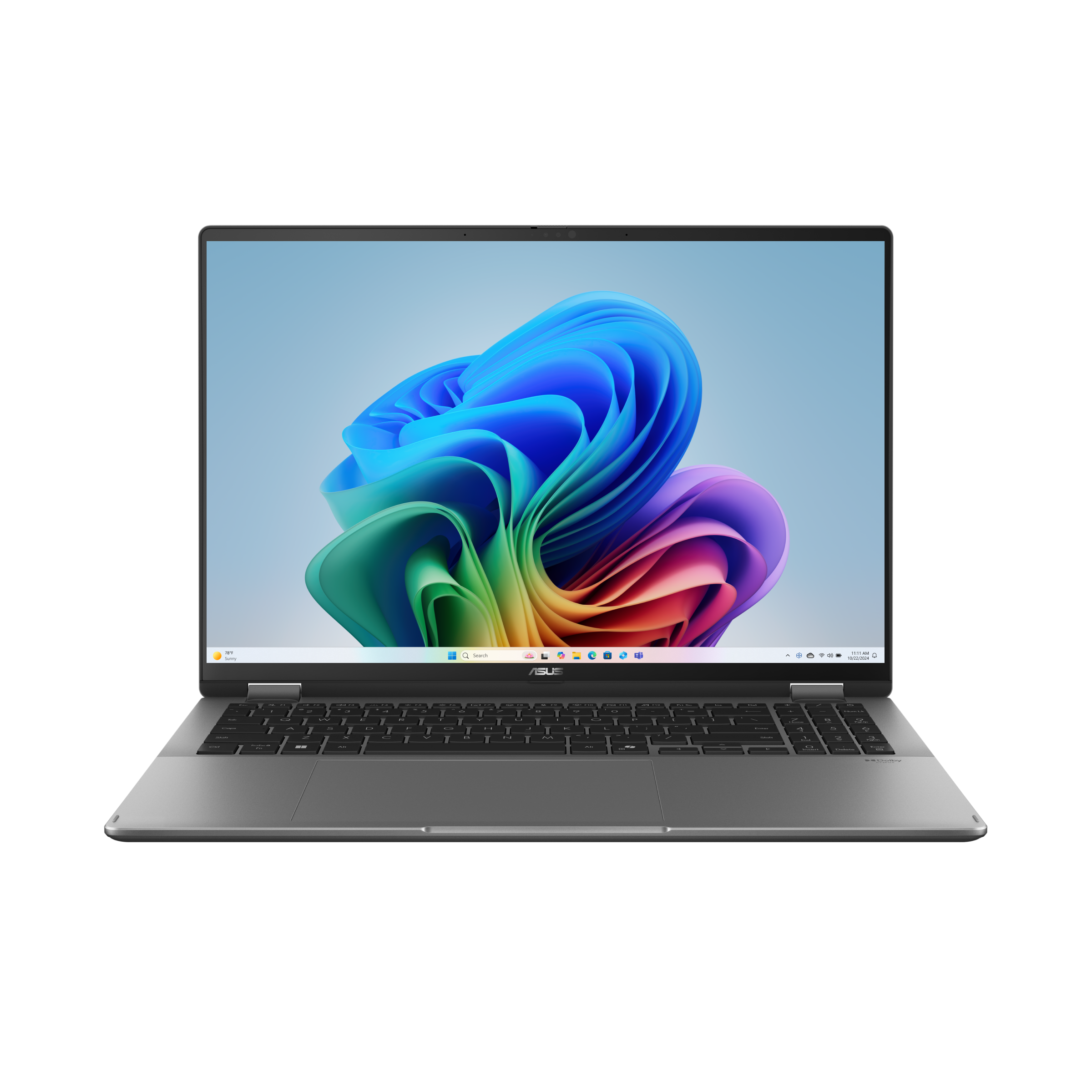 A large main feature product image of EX-DEMO ASUS Vivobook 16 Flip OLED (TP3607) - 16" Core Ultra 7 258V, 32GB/1TB - Win 11 Pro Copilot+ AI Notebook