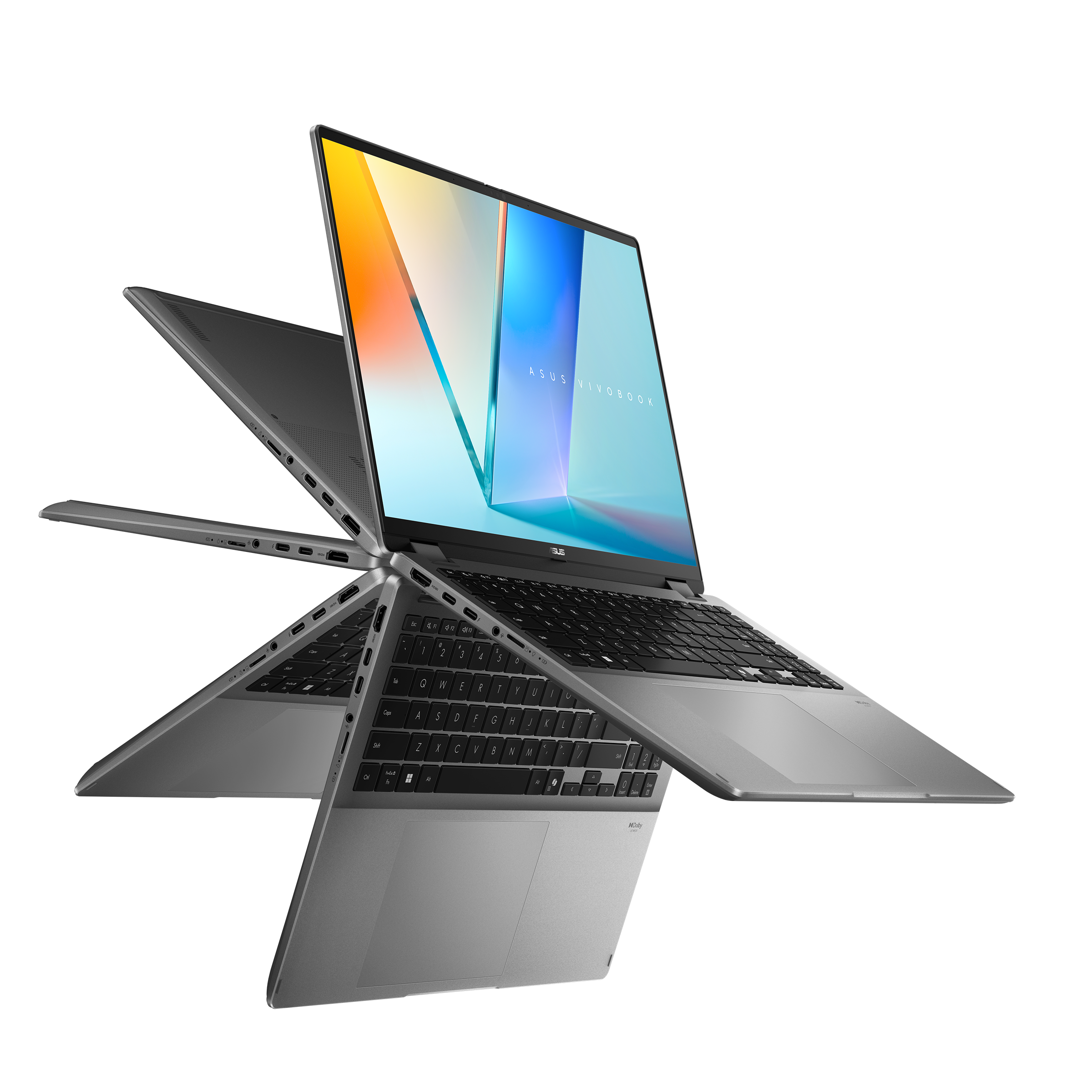 A large main feature product image of EX-DEMO ASUS Vivobook 16 Flip OLED (TP3607) - 16" Core Ultra 7 258V, 32GB/1TB - Win 11 Pro Copilot+ AI Notebook
