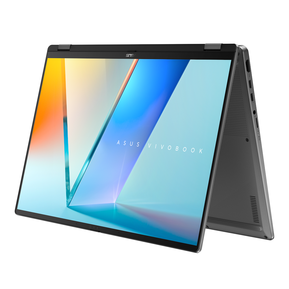 A large main feature product image of EX-DEMO ASUS Vivobook 16 Flip OLED (TP3607) - 16" Core Ultra 7 258V, 32GB/1TB - Win 11 Pro Copilot+ AI Notebook