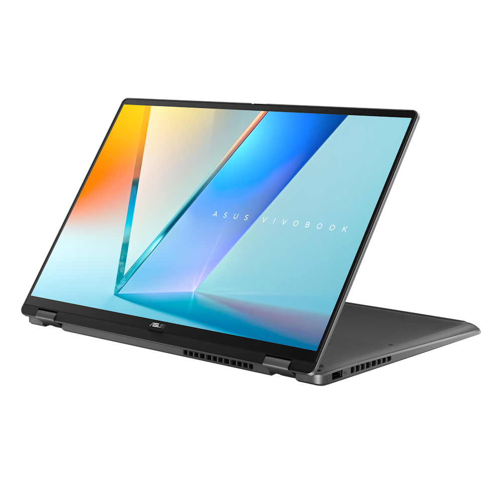 A large main feature product image of EX-DEMO ASUS Vivobook 16 Flip OLED (TP3607) - 16" Core Ultra 7 258V, 32GB/1TB - Win 11 Pro Copilot+ AI Notebook