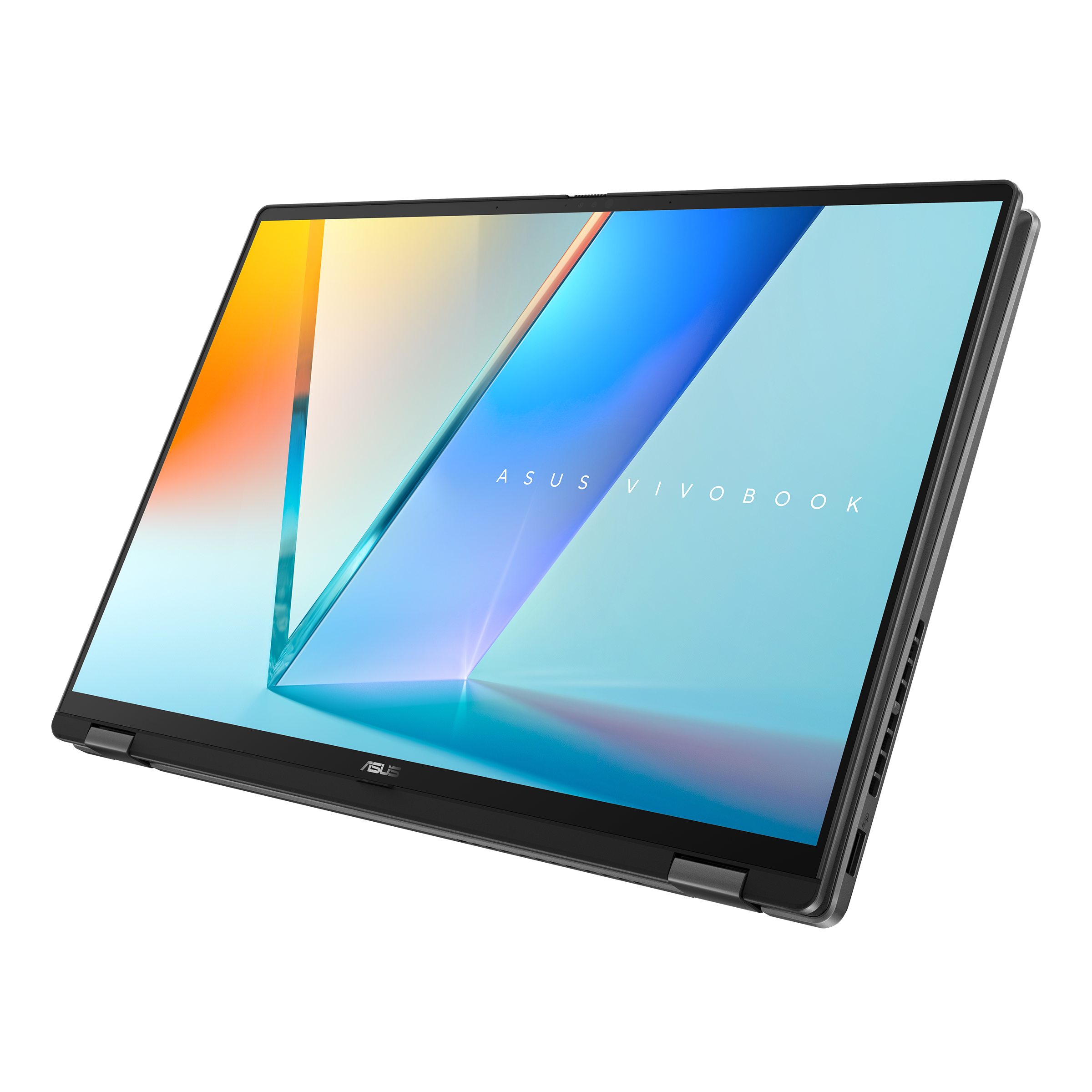 A large main feature product image of EX-DEMO ASUS Vivobook 16 Flip OLED (TP3607) - 16" Core Ultra 7 258V, 32GB/1TB - Win 11 Pro Copilot+ AI Notebook
