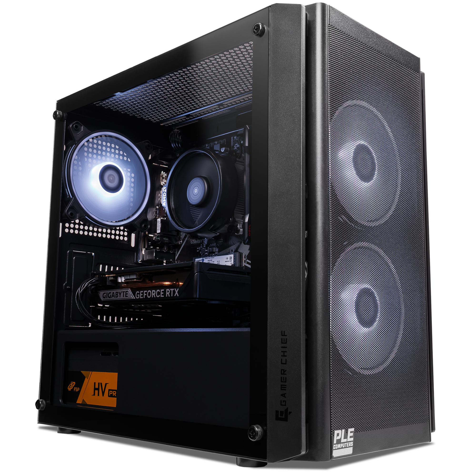 A large main feature product image of PLE Onyx RTX 5050 Prebuilt Ready To Go Gaming PC