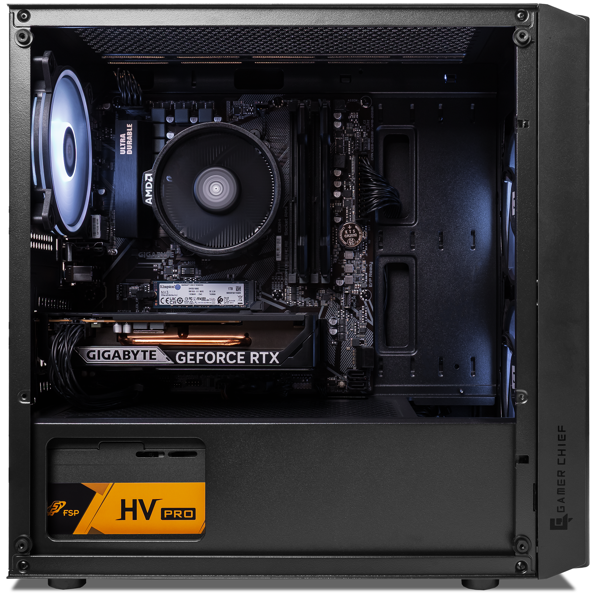 A large main feature product image of PLE Onyx RTX 5050 Prebuilt Ready To Go Gaming PC