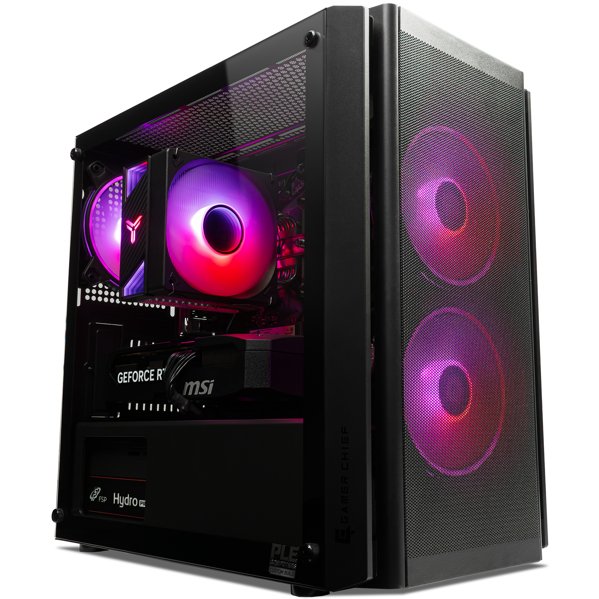 A large main feature product image of PLE Raven RTX 5070 Prebuilt Ready To Go Gaming PC