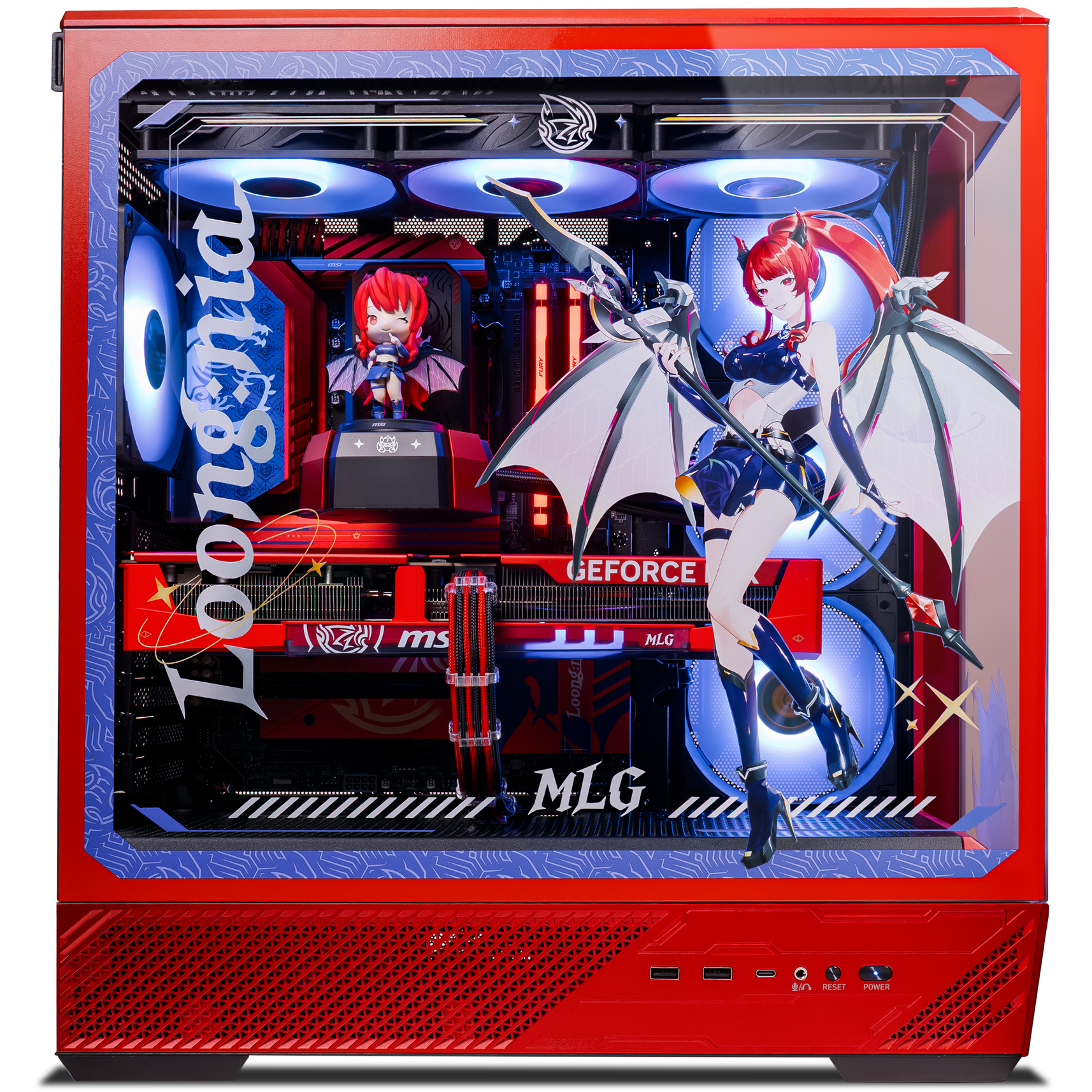 A large main feature product image of PLE MLG RTX 5070 Ti Prebuilt Ready To Go Gaming PC