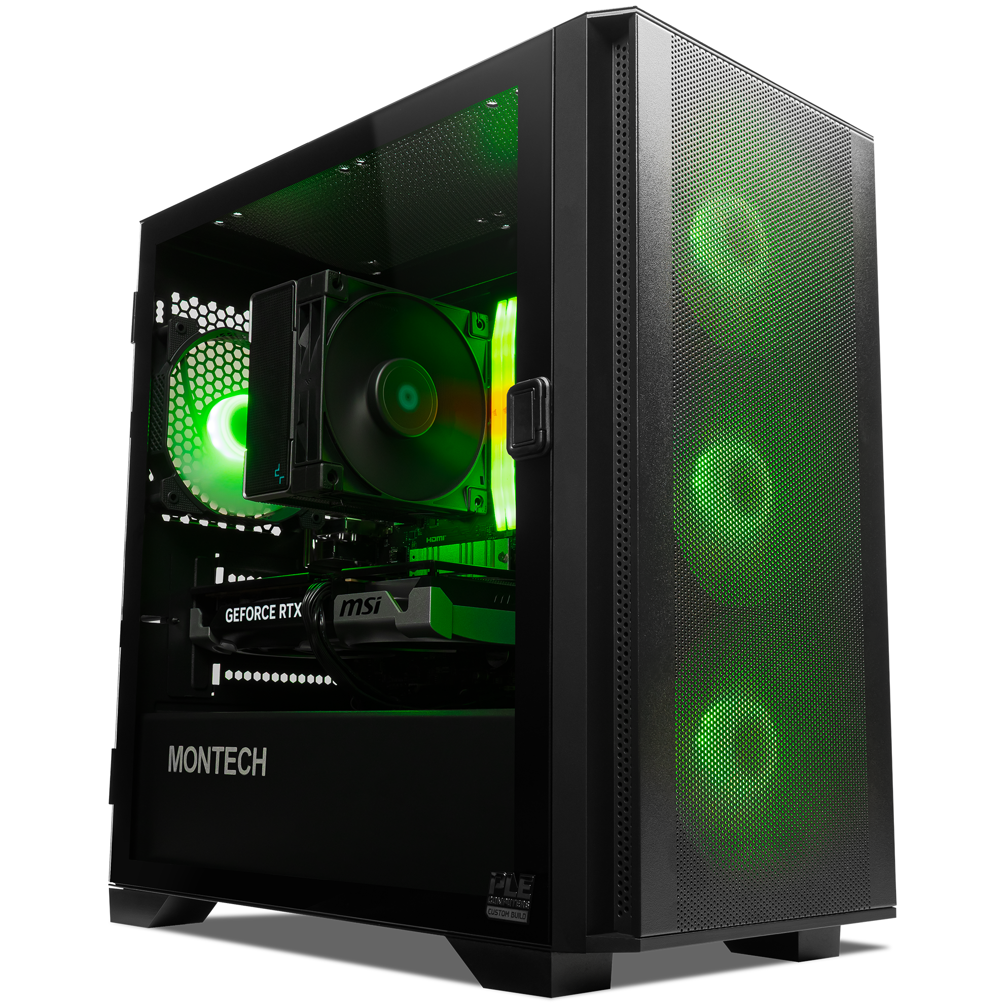 A large main feature product image of PLE Cauldron RTX 5060 Ti Prebuilt Ready To Go Gaming PC