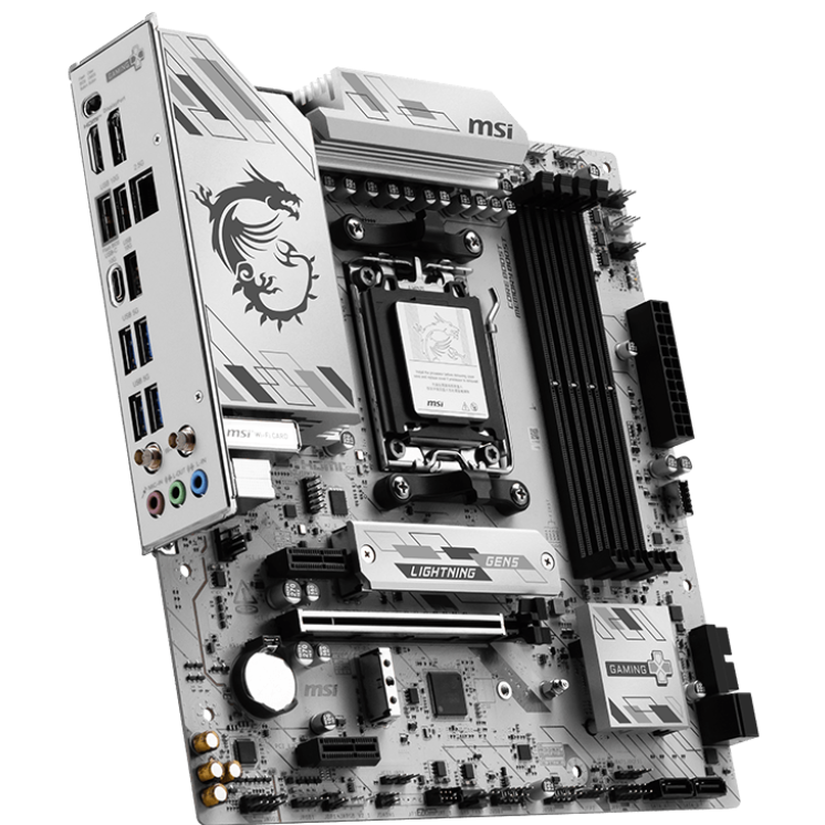 A large main feature product image of MSI B850M Gaming Plus WiFi6E AM5 mATX Desktop Motherboard