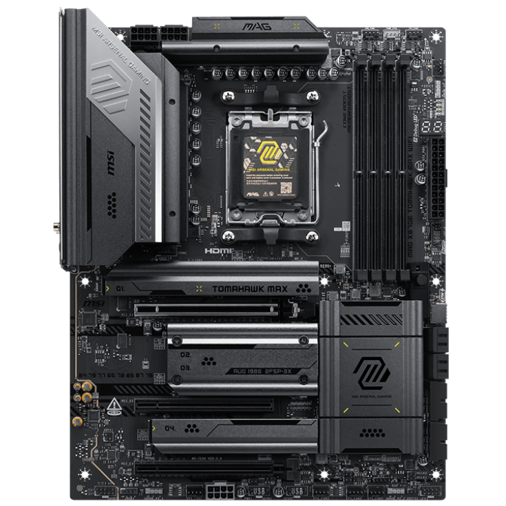 A large main feature product image of MSI MAG X870E Tomahawk Max WiFi AM5 ATX Desktop Motherboard