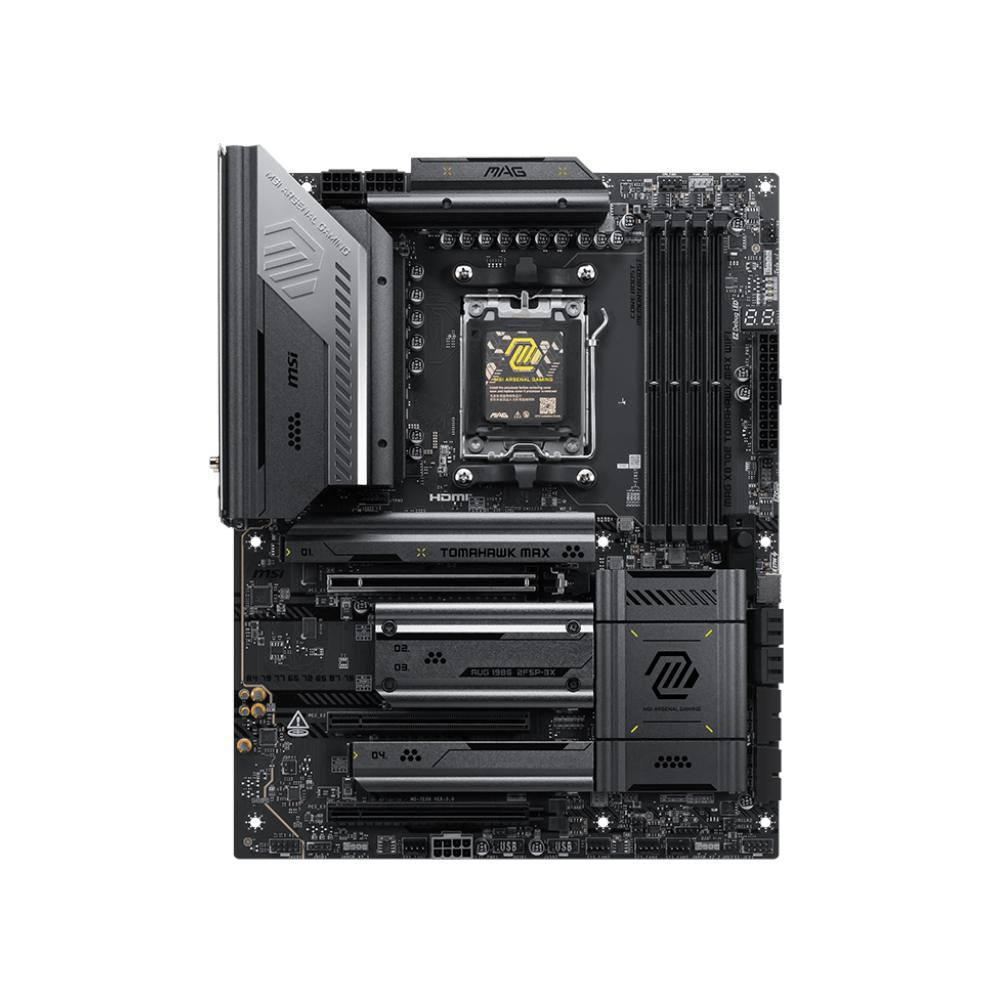 A large main feature product image of MSI MAG X870E Tomahawk Max WiFi AM5 ATX Desktop Motherboard