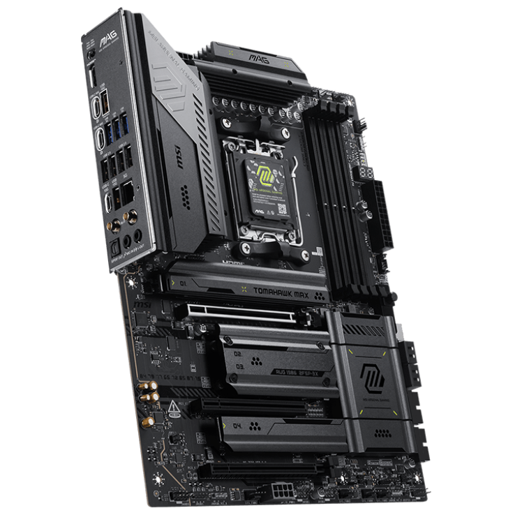 A large main feature product image of MSI MAG X870E Tomahawk Max WiFi AM5 ATX Desktop Motherboard
