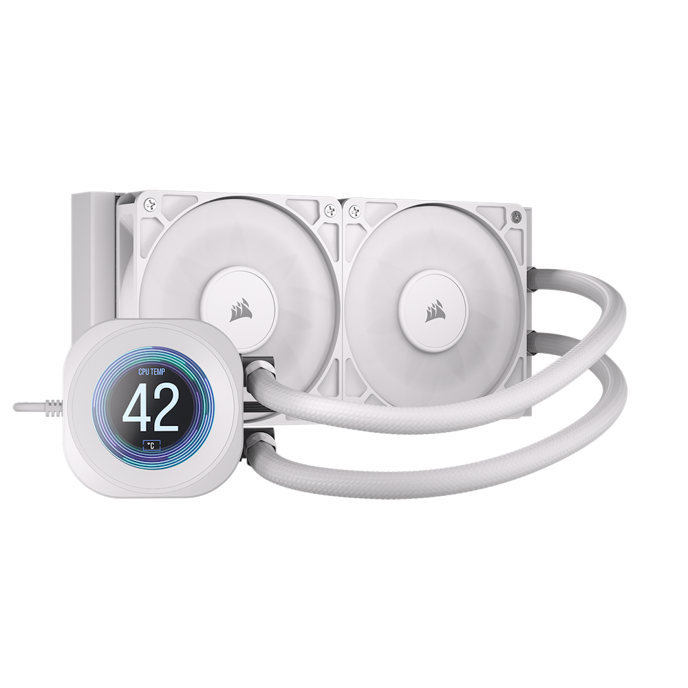 A large main feature product image of EX-DEMO Corsair NAUTILUS 240 RS LCD - 240mm AIO Liquid CPU Cooler (White)