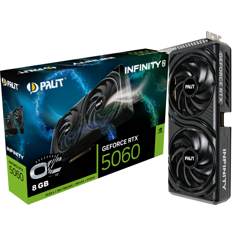 A large main feature product image of Palit GeForce RTX 5060 Infinity 2 OC 8GB GDDR7 