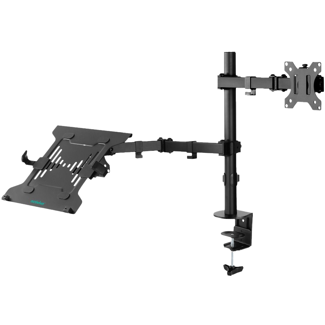 A large main feature product image of EX-DEMO mbeat Activiva Dual-Screen Articulating Monitor Arm with Interchangeable Laptop Holder