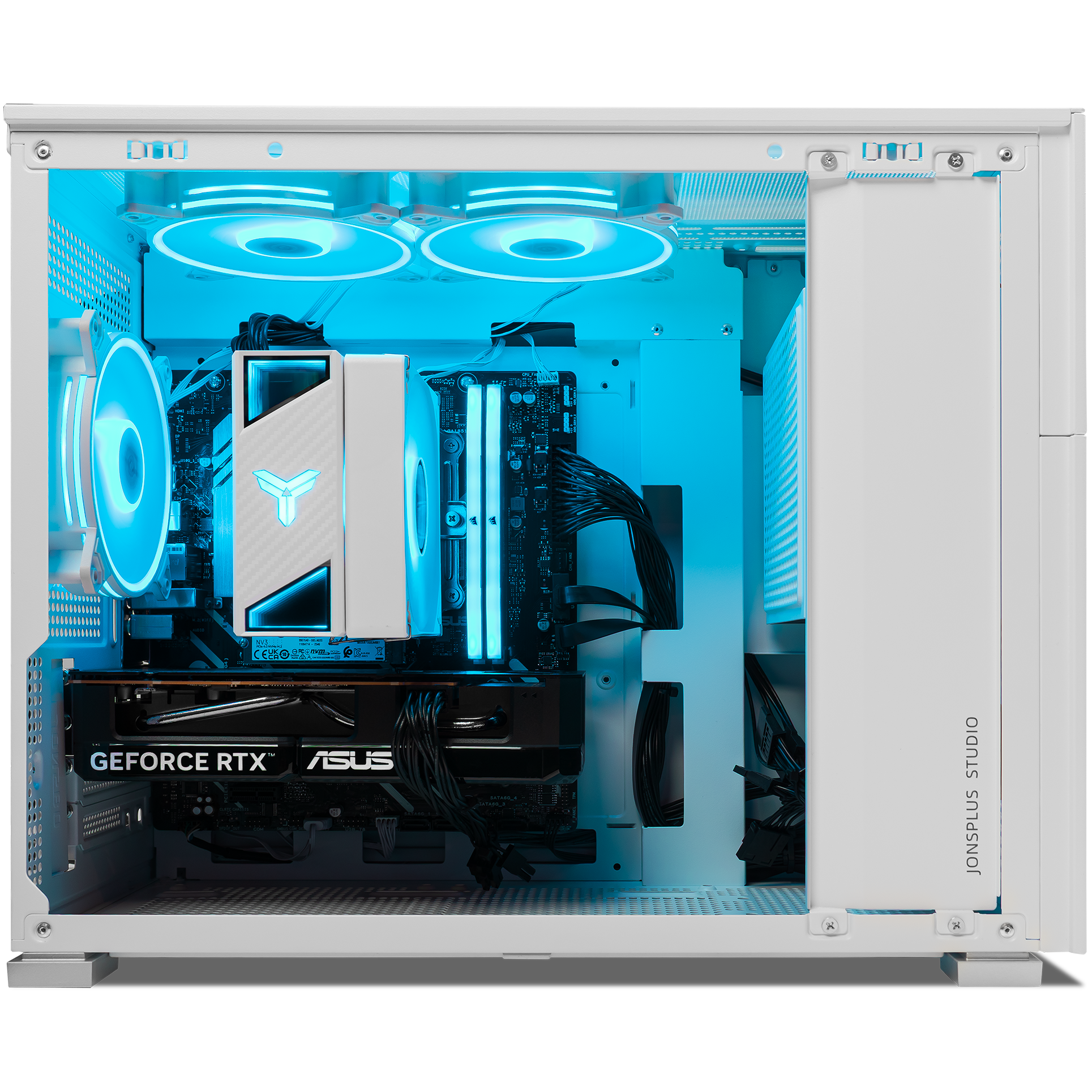 A large main feature product image of PLE Lunar RTX 5060 Prebuilt Ready To Go Gaming PC
