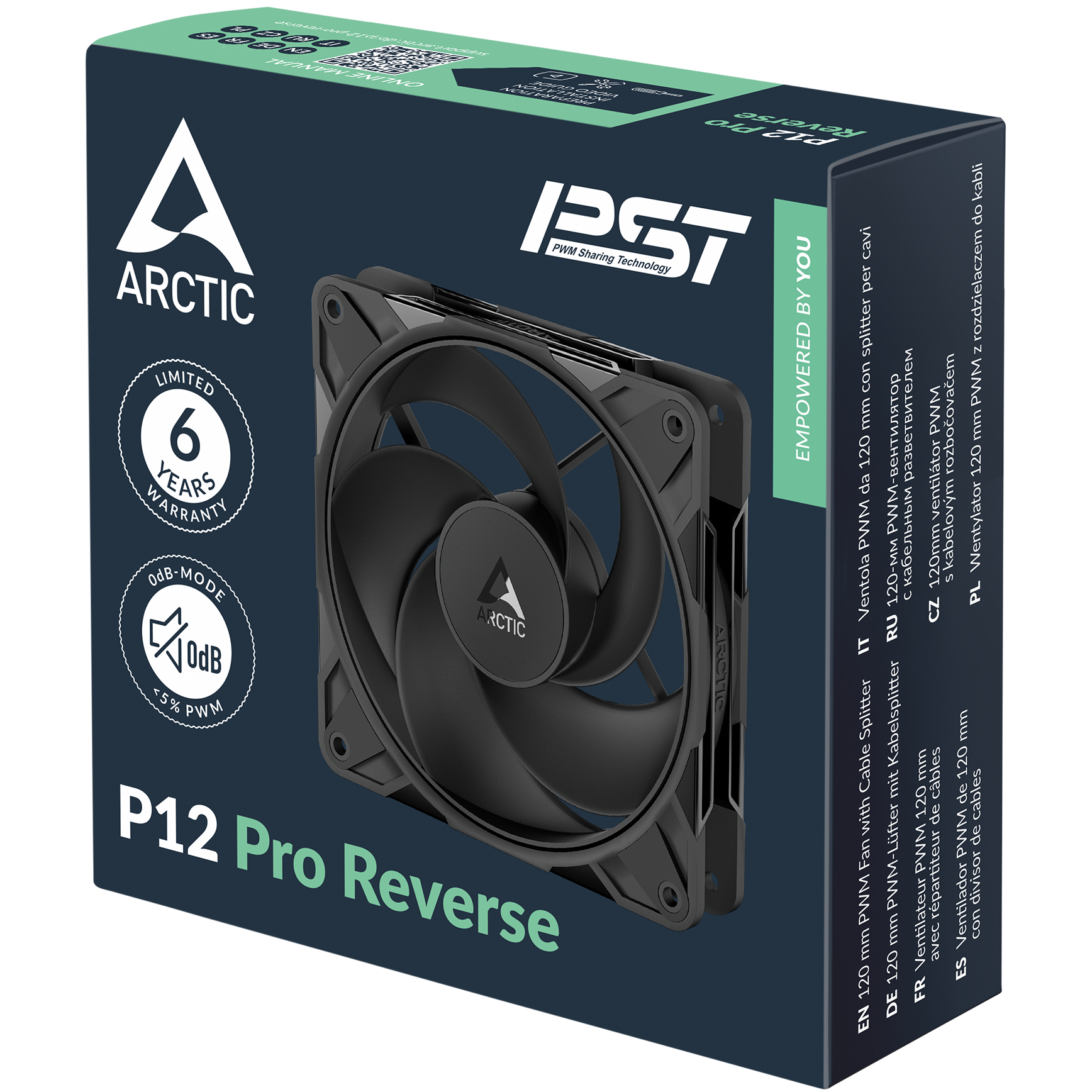 A large main feature product image of ARCTIC P12 Pro Reverse 120mm Performance PWM Fan (Black)