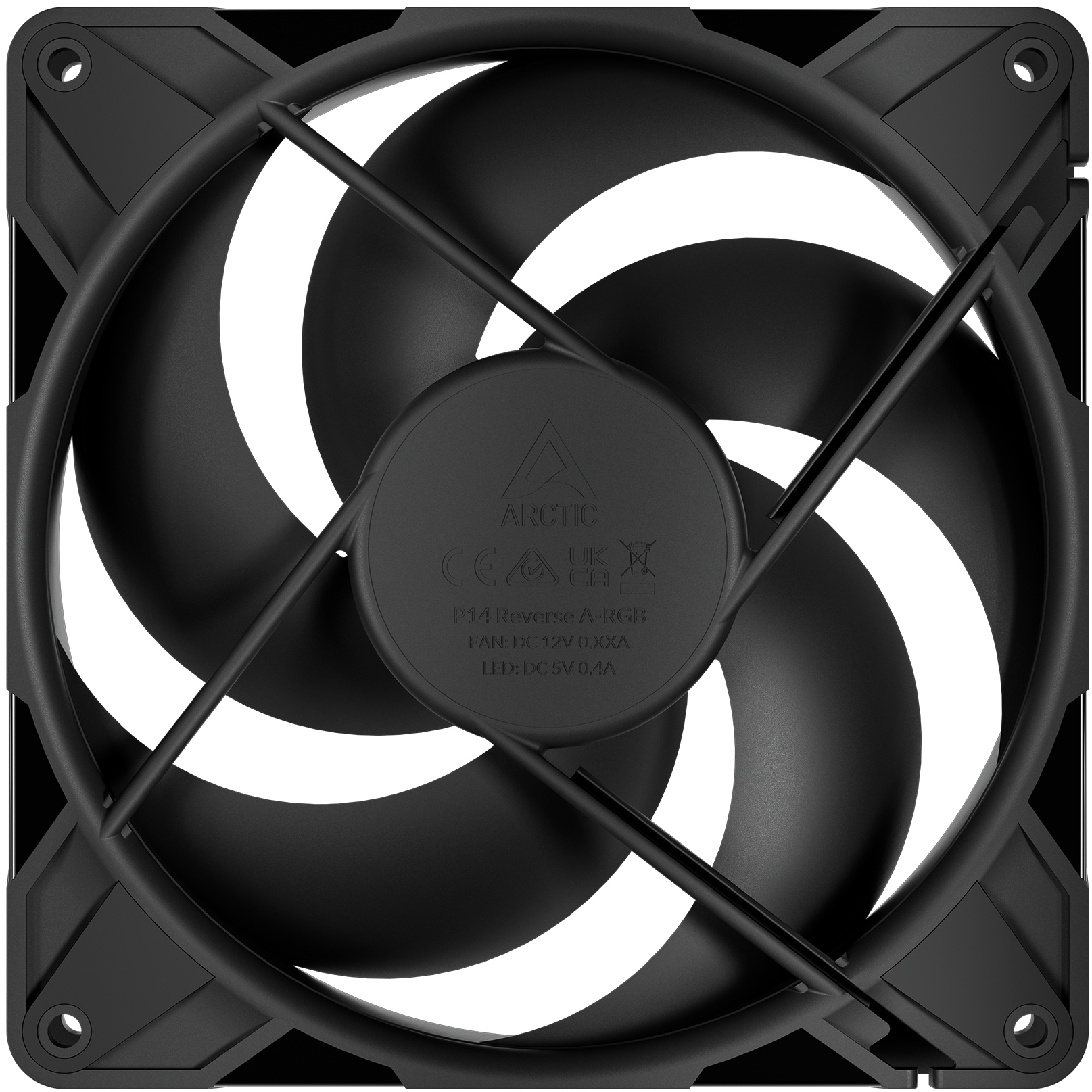 A large main feature product image of ARCTIC P14 Pro Reverse 140mm Performance PWM Fan (Black)