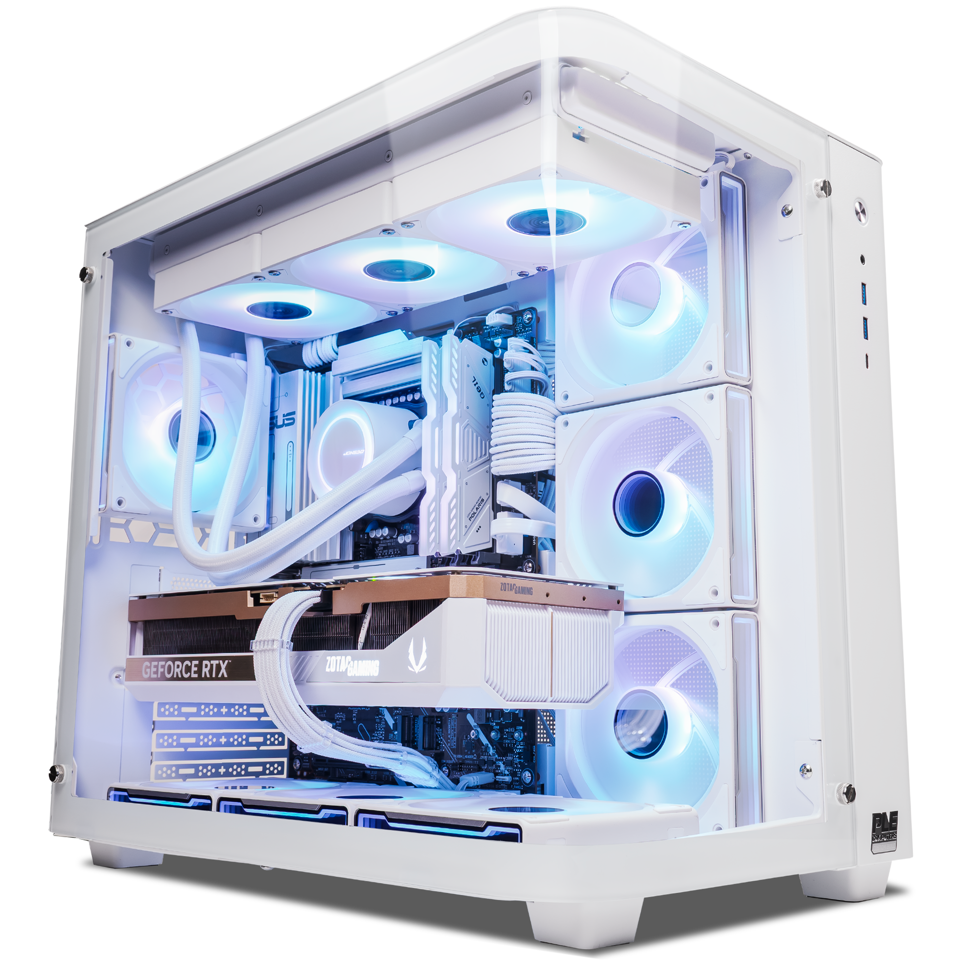 A large main feature product image of PLE Eclipse RTX 5080 Prebuilt Ready To Go Gaming PC