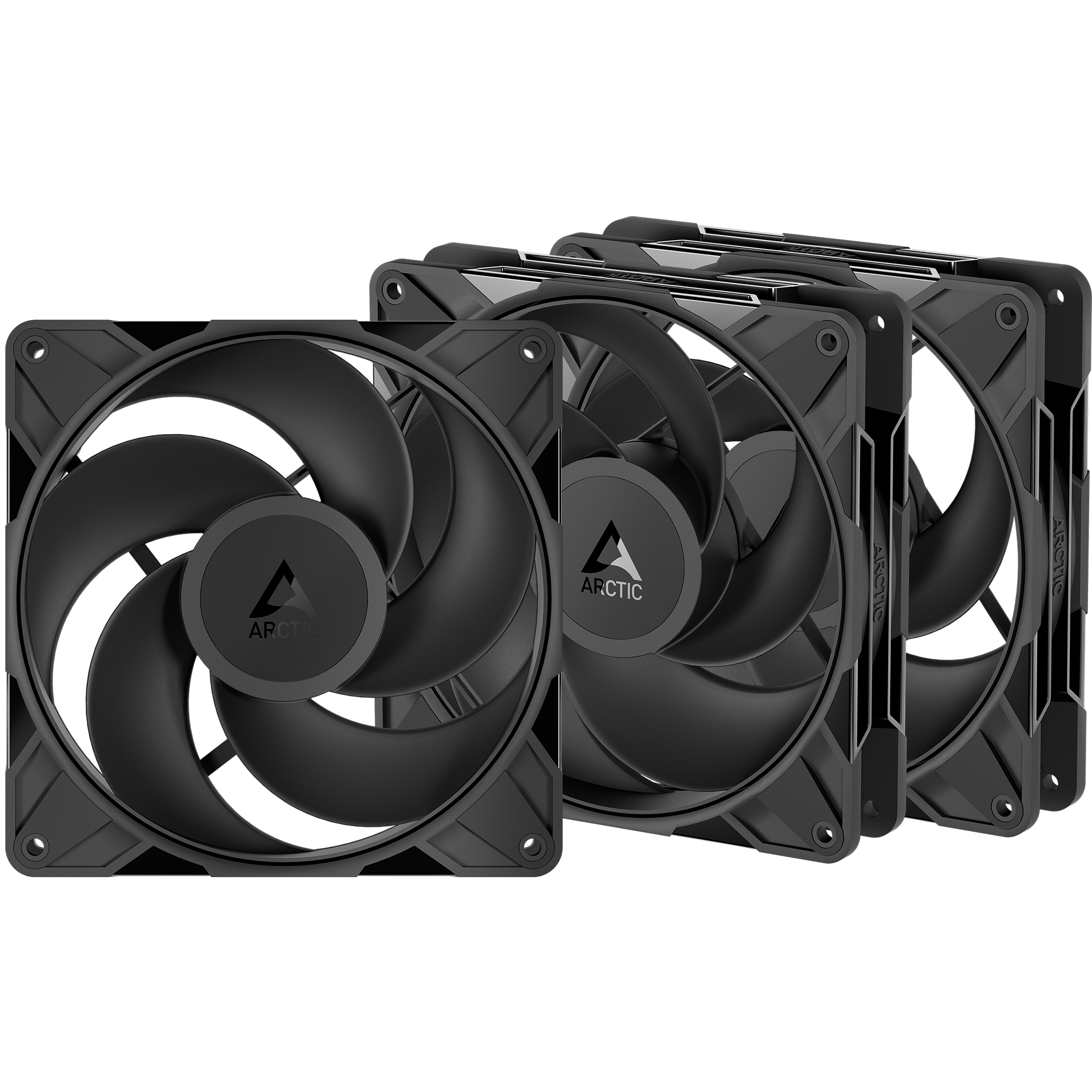 A large main feature product image of ARCTIC P14 Pro Reverse 140mm Performance PWM Fan 3-Pack (Black)