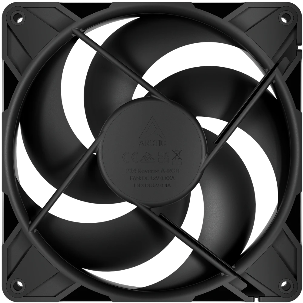 A large main feature product image of ARCTIC P14 Pro Reverse 140mm Performance PWM Fan 3-Pack (Black)