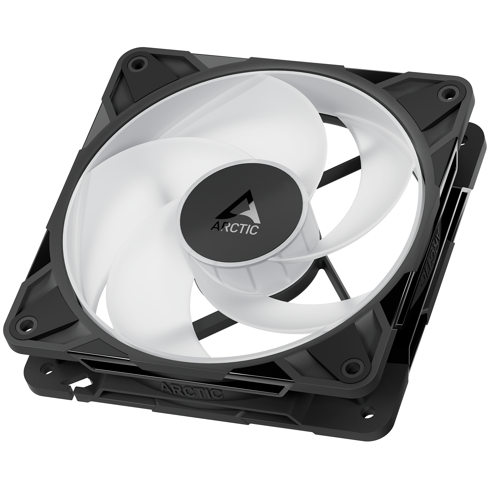 A large main feature product image of ARCTIC P12 Pro Reverse ARGB 120mm Performance PWM Fan 3-Pack (Black)