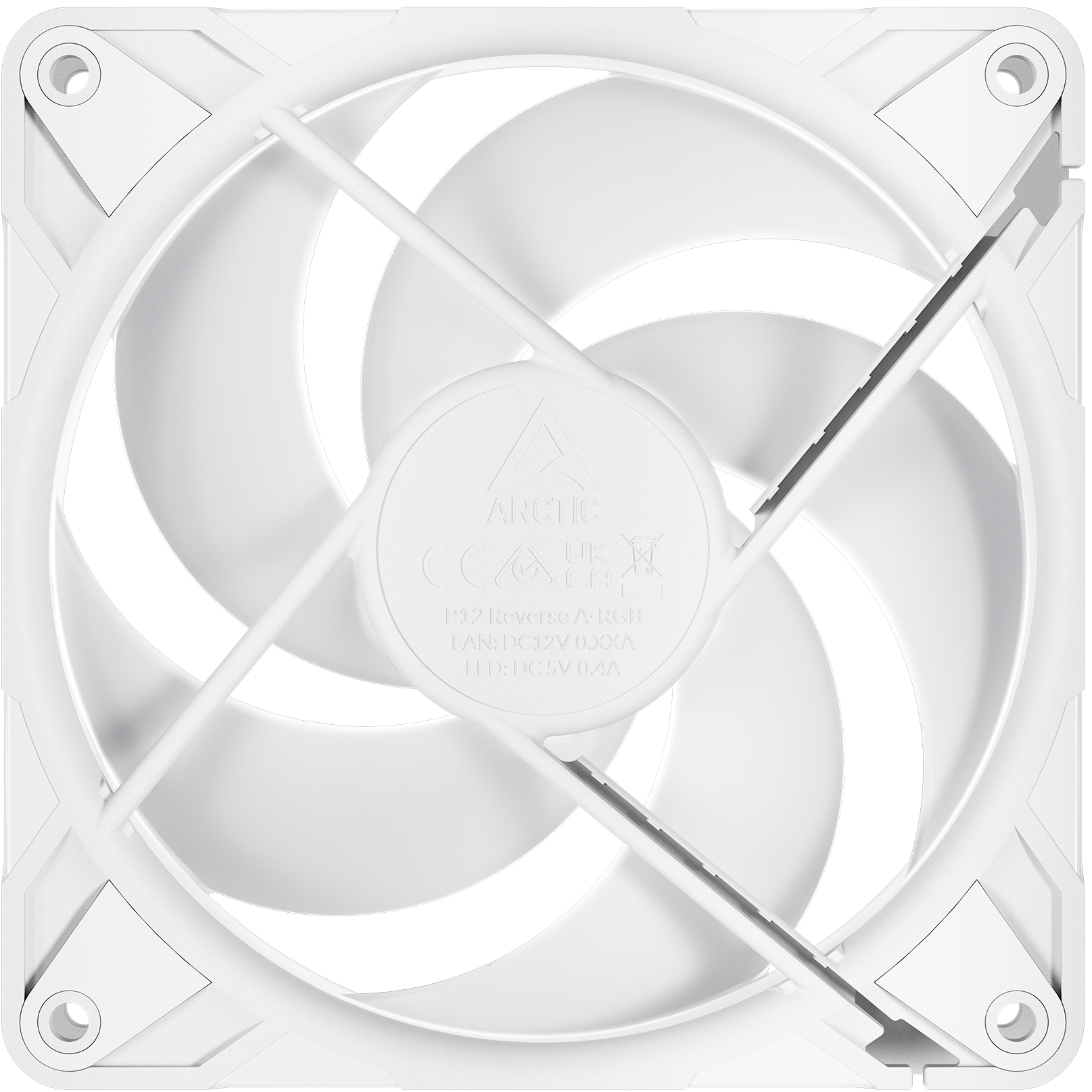 A large main feature product image of ARCTIC P12 Pro Reverse ARGB 120mm Performance PWM Fan 3-Pack (White)