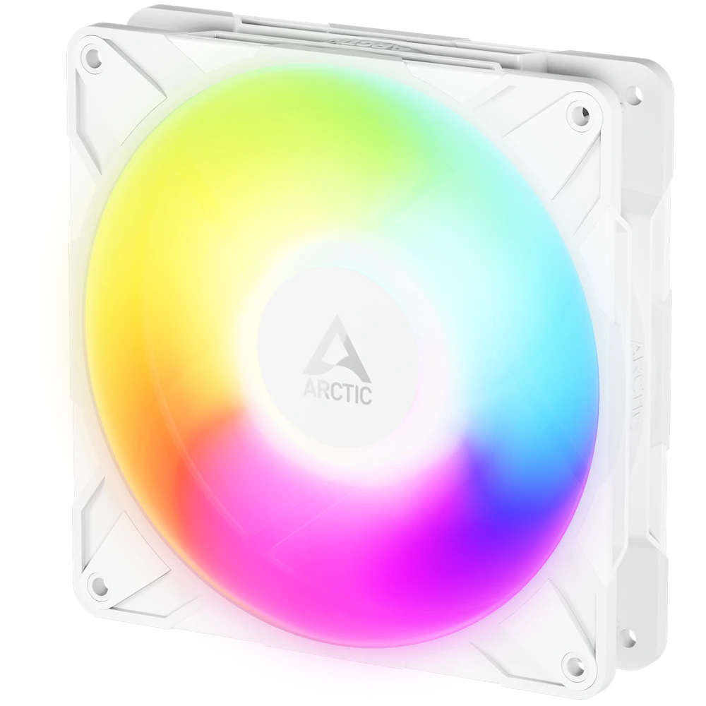 A large main feature product image of ARCTIC P14 Pro Reverse ARGB 140mm Performance PWM Fan (White)