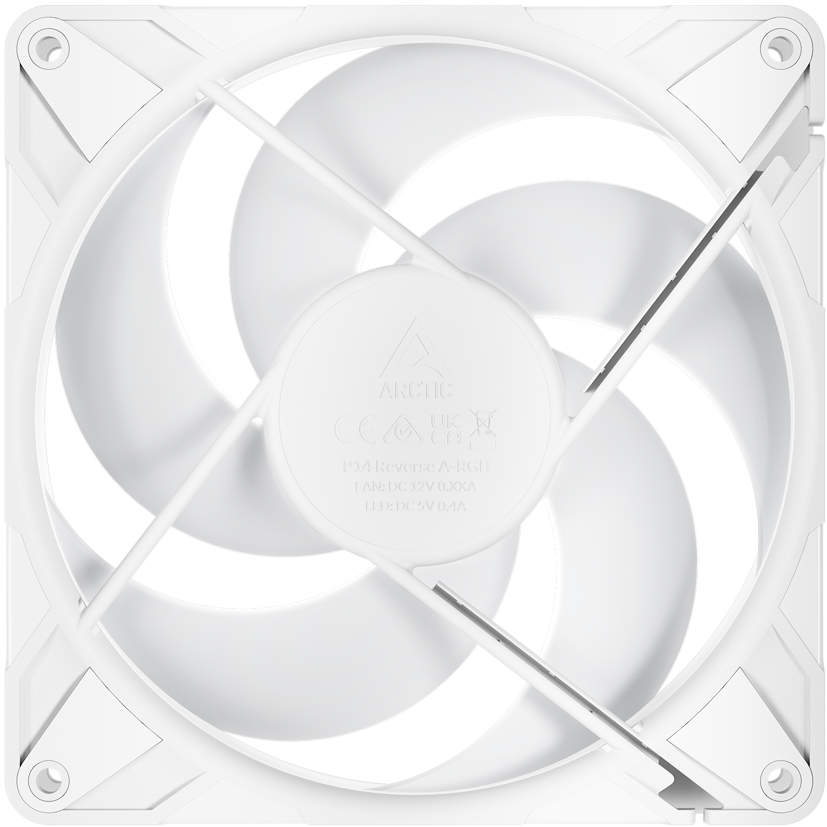 A large main feature product image of ARCTIC P14 Pro Reverse ARGB 140mm Performance PWM Fan (White)