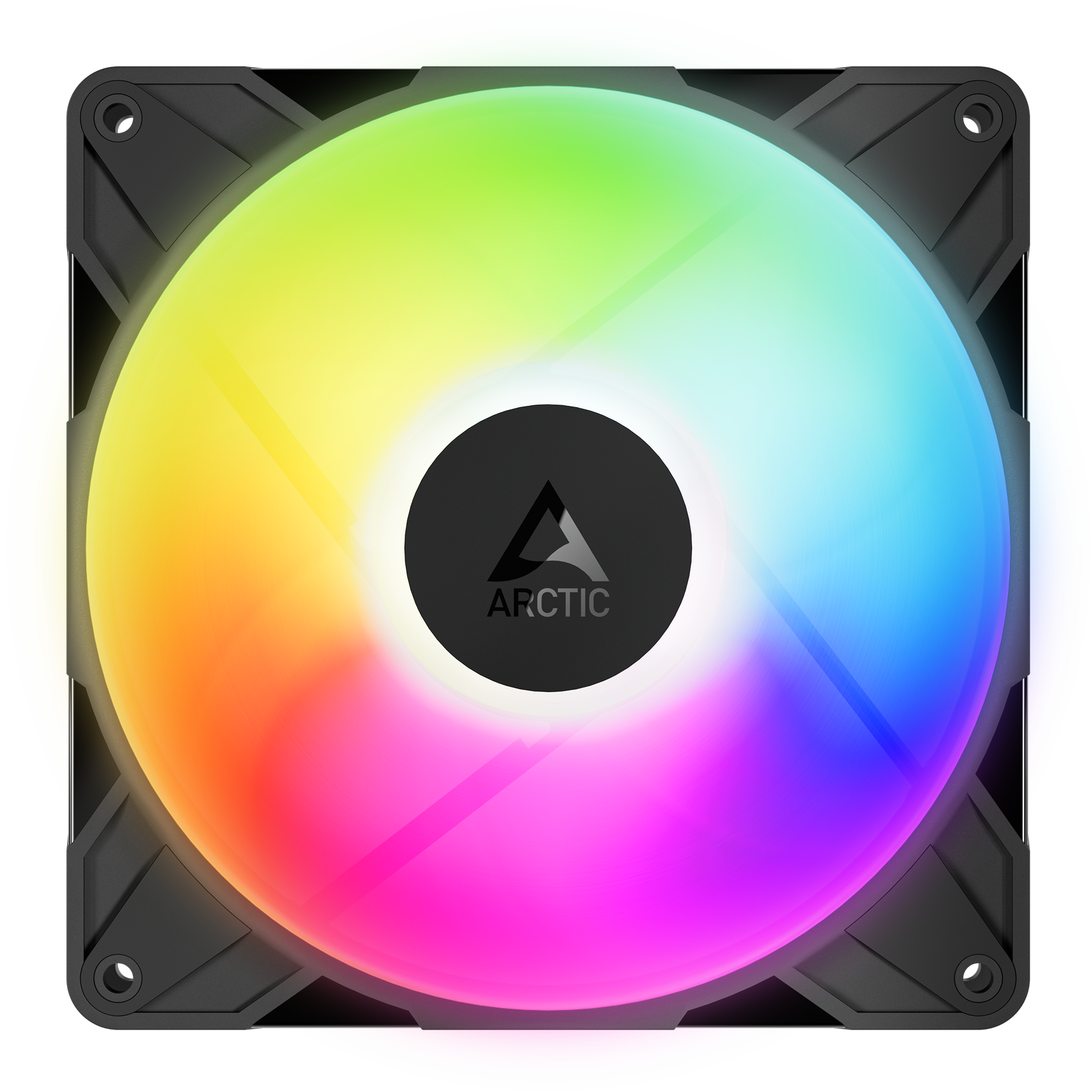 A large main feature product image of ARCTIC P14 Pro Reverse ARGB 140mm Performance PWM Fan 3-Pack (Black)