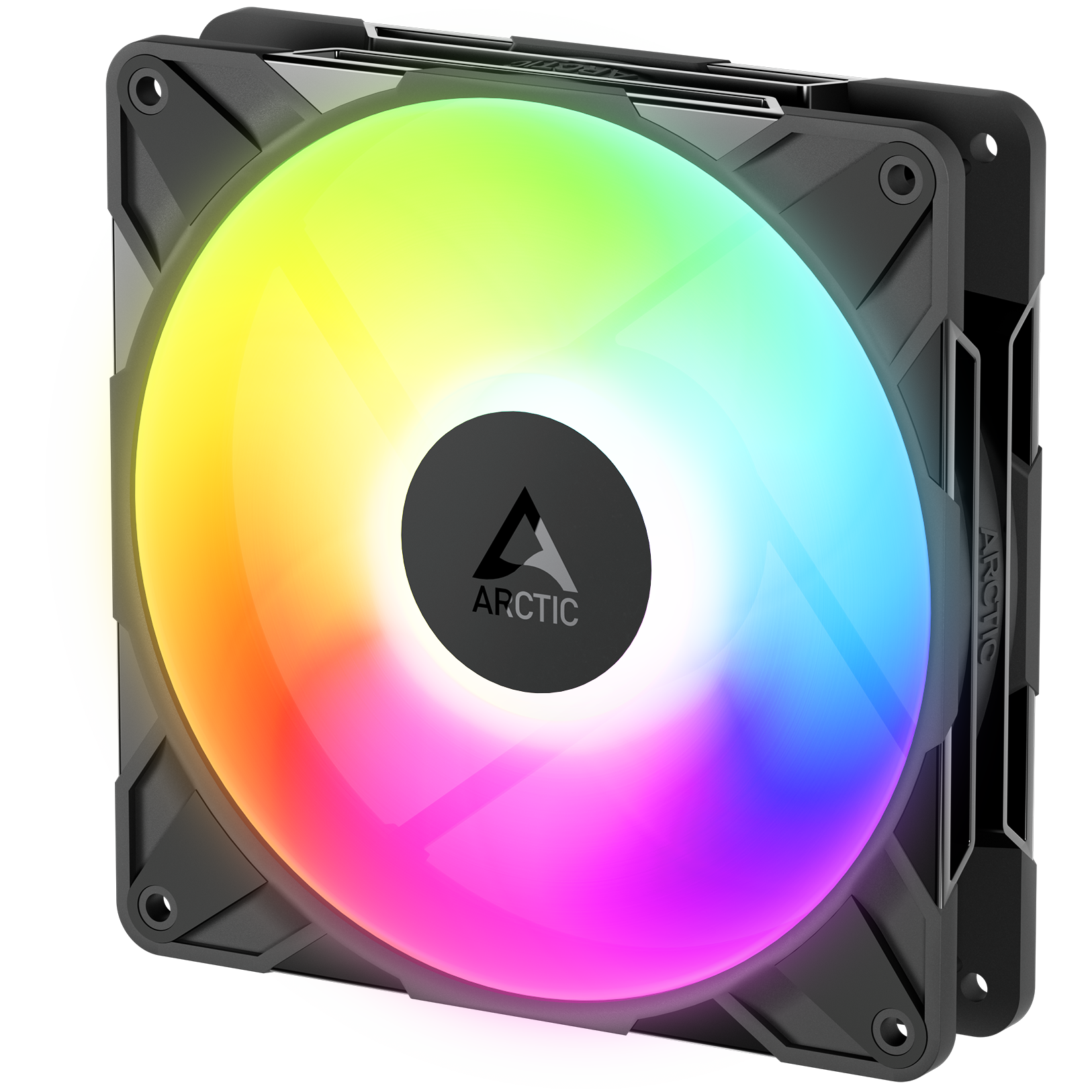 A large main feature product image of ARCTIC P14 Pro Reverse ARGB 140mm Performance PWM Fan 3-Pack (Black)