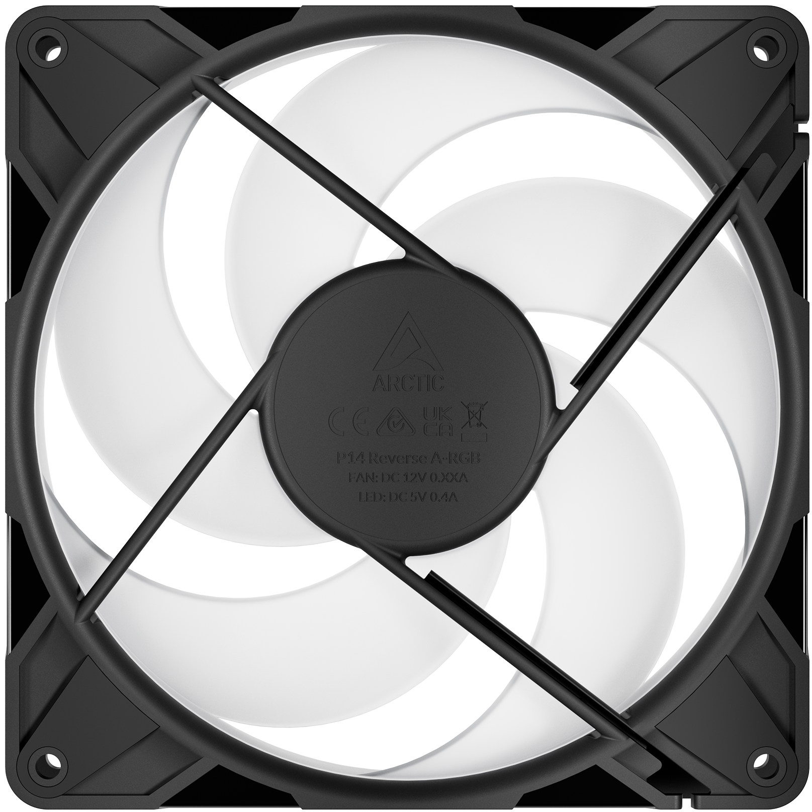 A large main feature product image of ARCTIC P14 Pro Reverse ARGB 140mm Performance PWM Fan 3-Pack (Black)