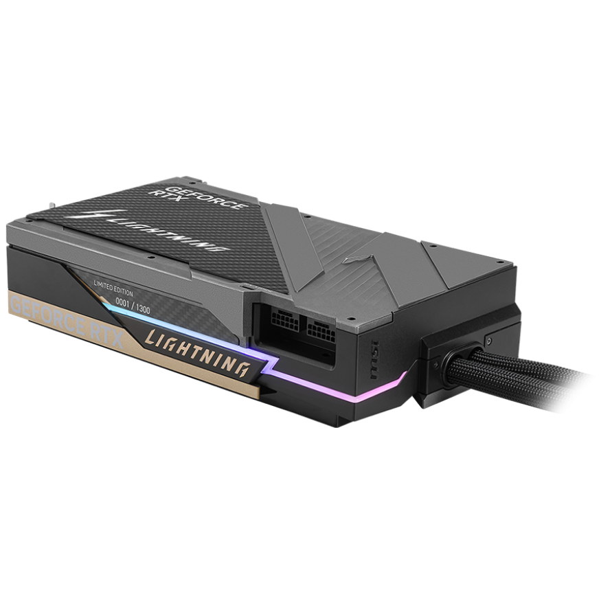 A large main feature product image of MSI GeForce RTX 5090 Lightning Z 32GB GDDR7