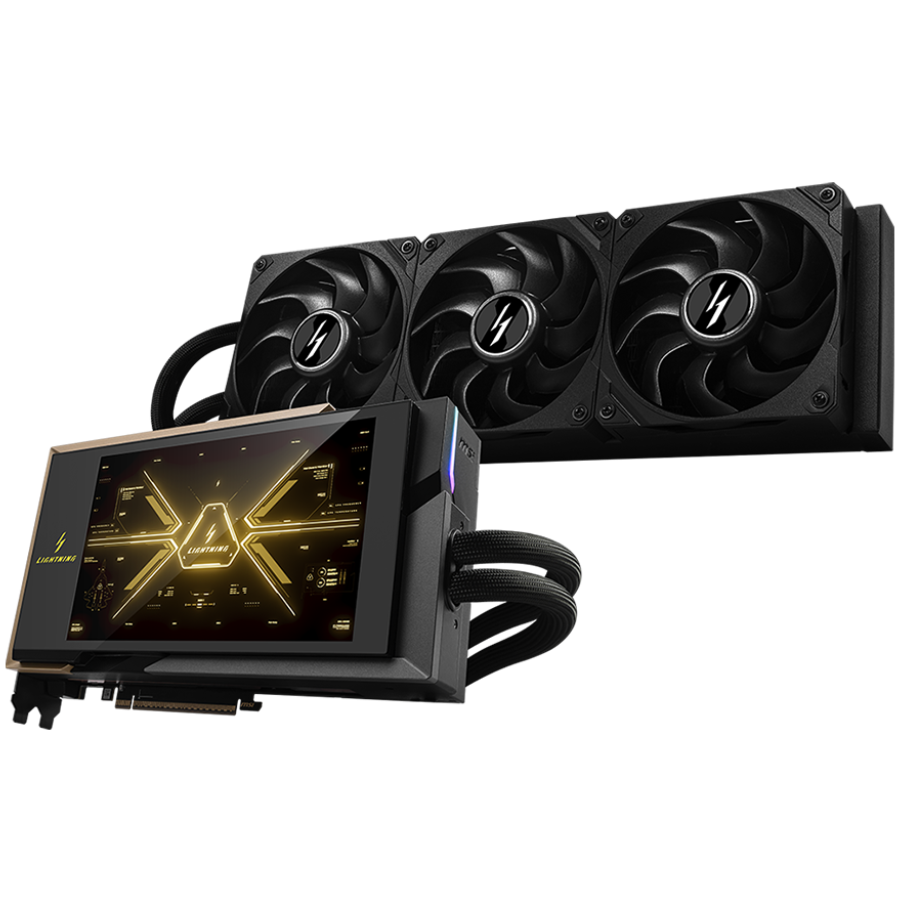 A large main feature product image of MSI GeForce RTX 5090 Lightning Z 32GB GDDR7