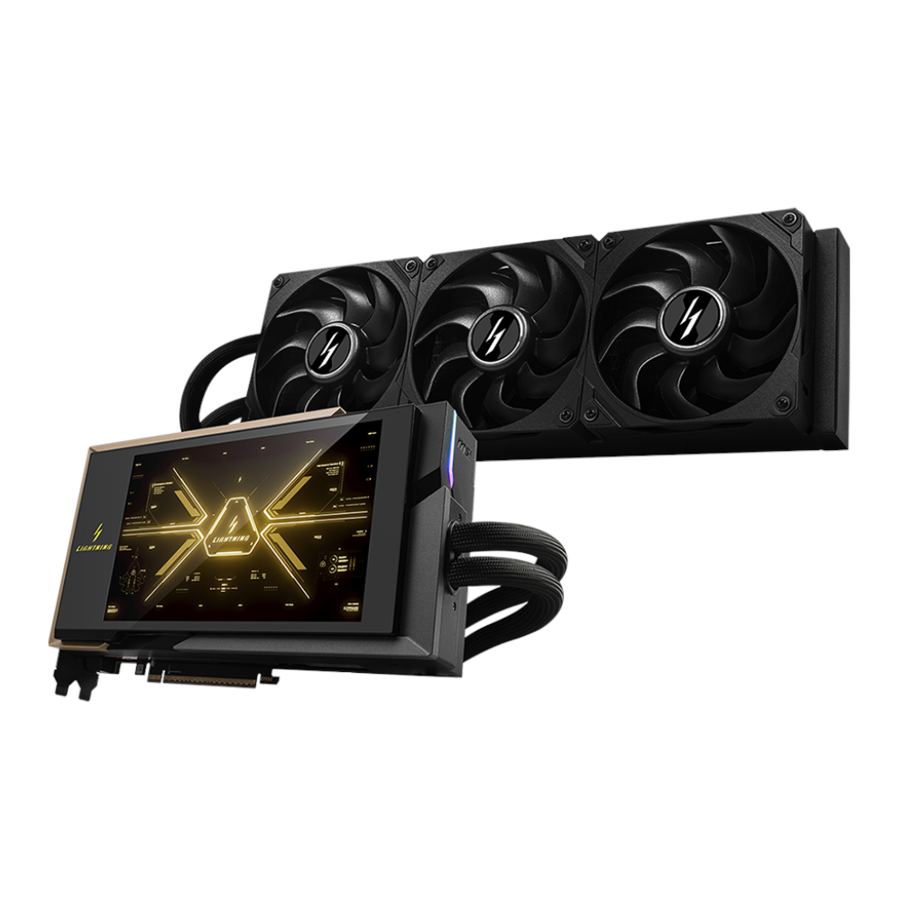 A large main feature product image of MSI GeForce RTX 5090 Lightning Z 32GB GDDR7