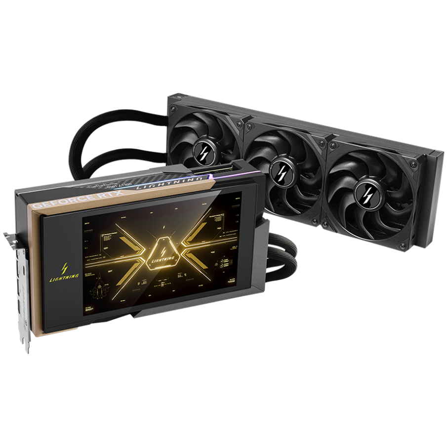 A large main feature product image of MSI GeForce RTX 5090 Lightning Z 32GB GDDR7