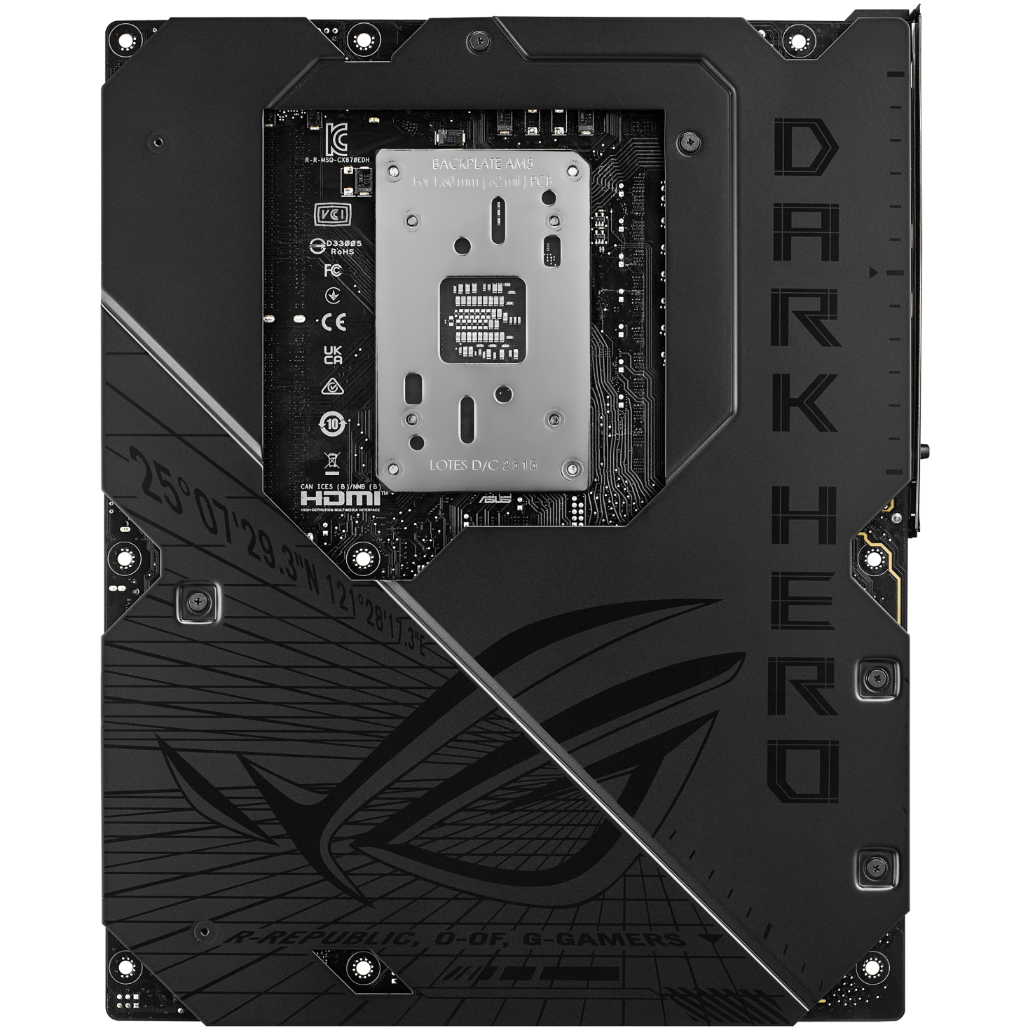 A large main feature product image of ASUS ROG Crosshair X870E Dark Hero AM5 ATX Desktop Motherboard