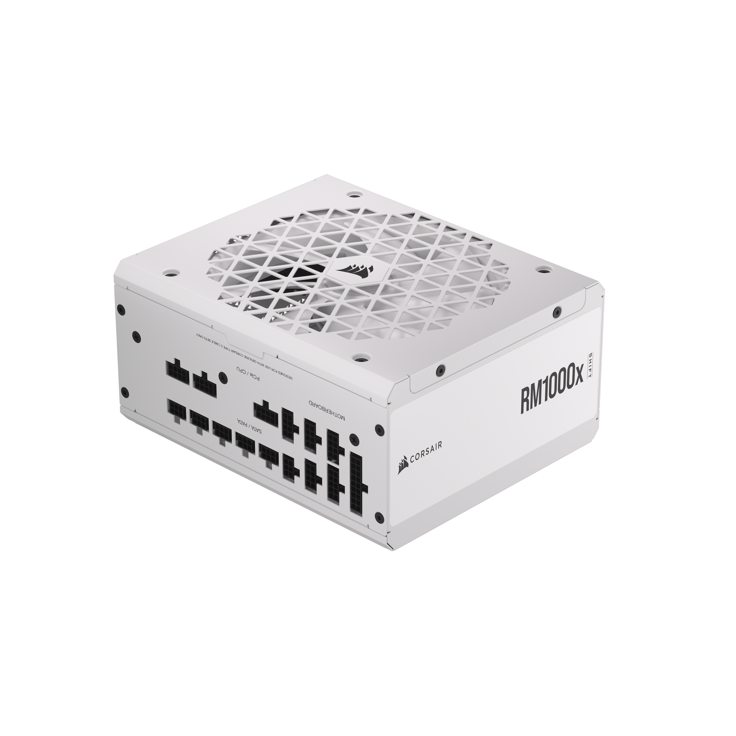 A large main feature product image of EX-DEMO Corsair RM1000x SHIFT - Side Cable 1000W Gold ATX Modular PSU (White)
