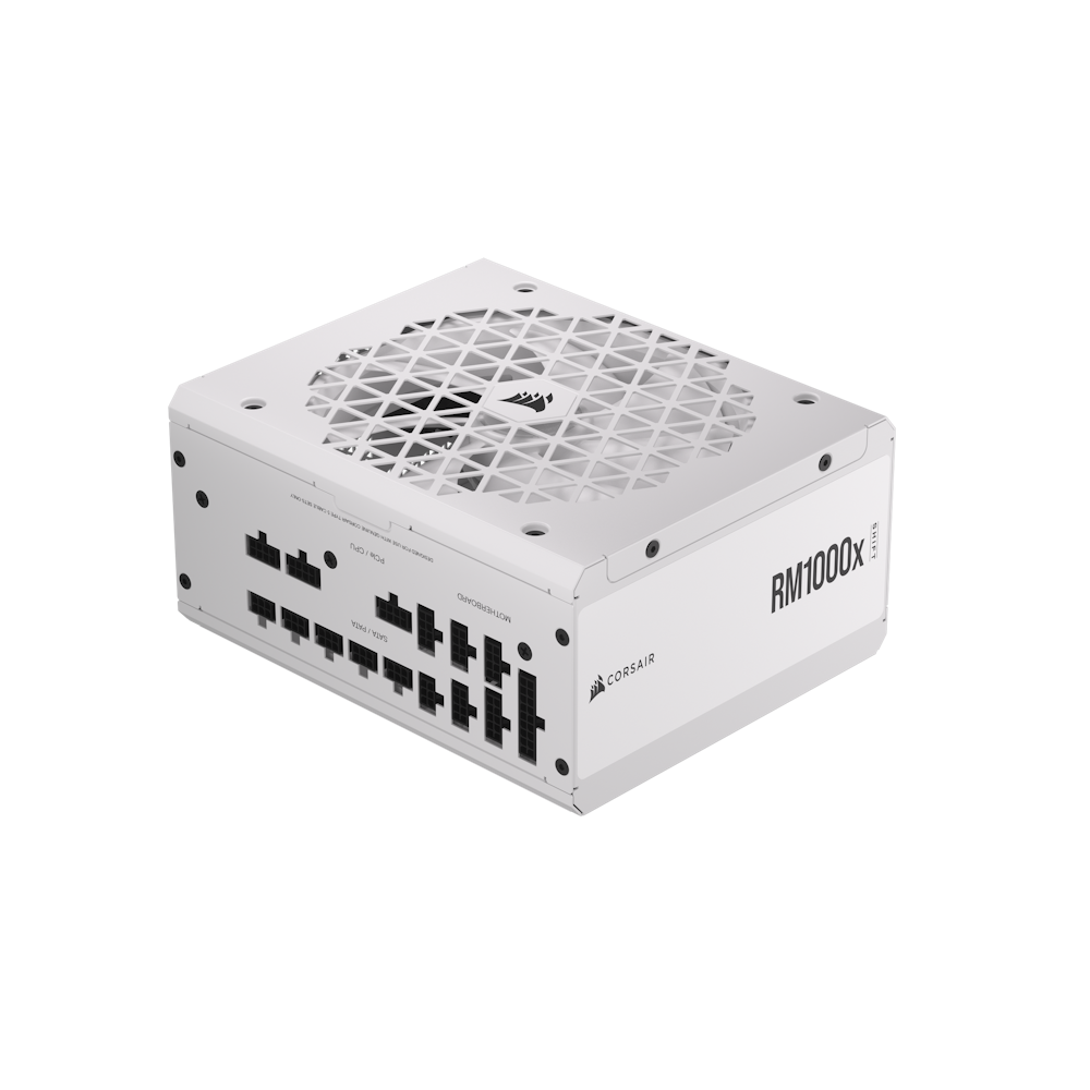 A large main feature product image of EX-DEMO Corsair RM1000x SHIFT - Side Cable 1000W Gold ATX Modular PSU (White)